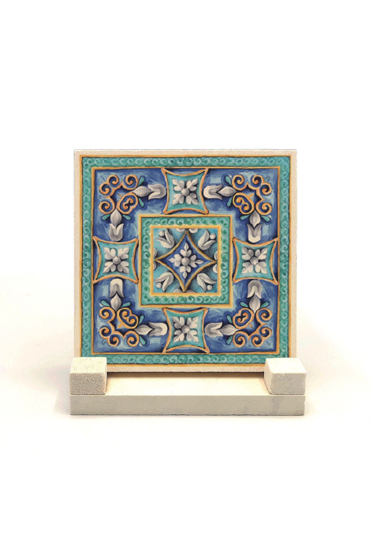 Souvenest İtalyan Deseni Baskılı Doğaltaş Masaüstlük 10x10 Kd-77