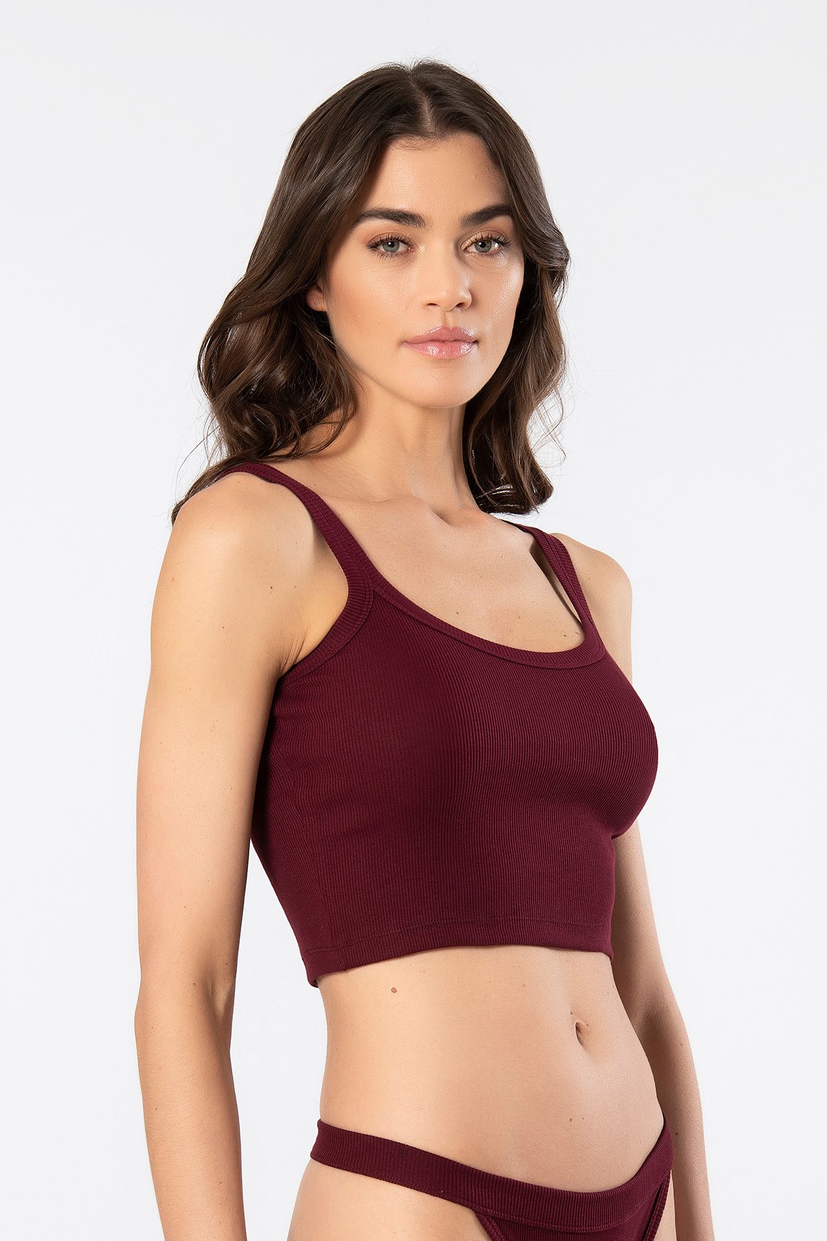 TÜREN 3405 Kadın Askılı Ribana Crop Atlet