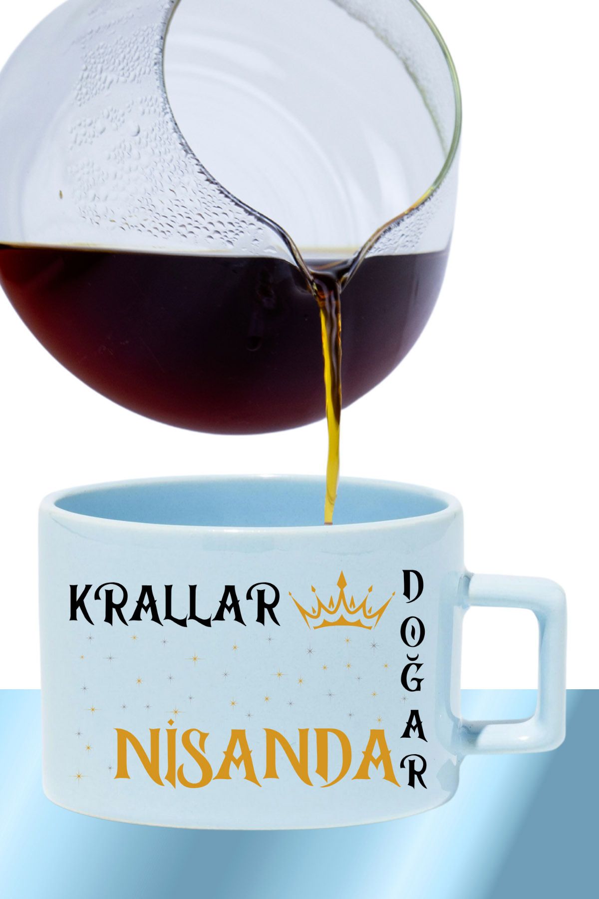 qoeuyl boutique Krallar Bu Ayda Doğar Baskılı Eş Sevgili Baba Özel Gün Hediyelik Dikdörtgen Kulp Pastel Mavi Fincan