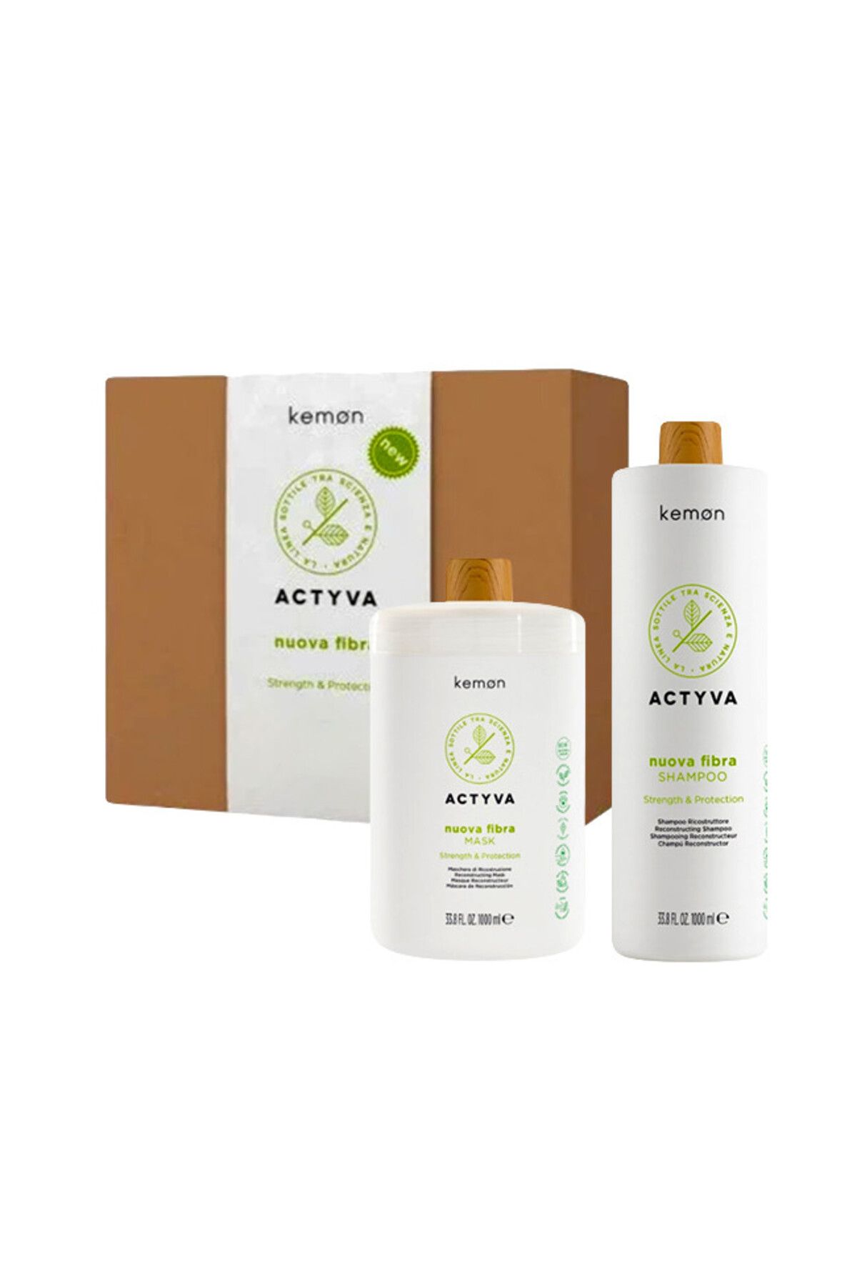 Kemon-Set restructurant Actyva Nuova Fibra, Șampon 1000 ml + Mască 1000 ml 1