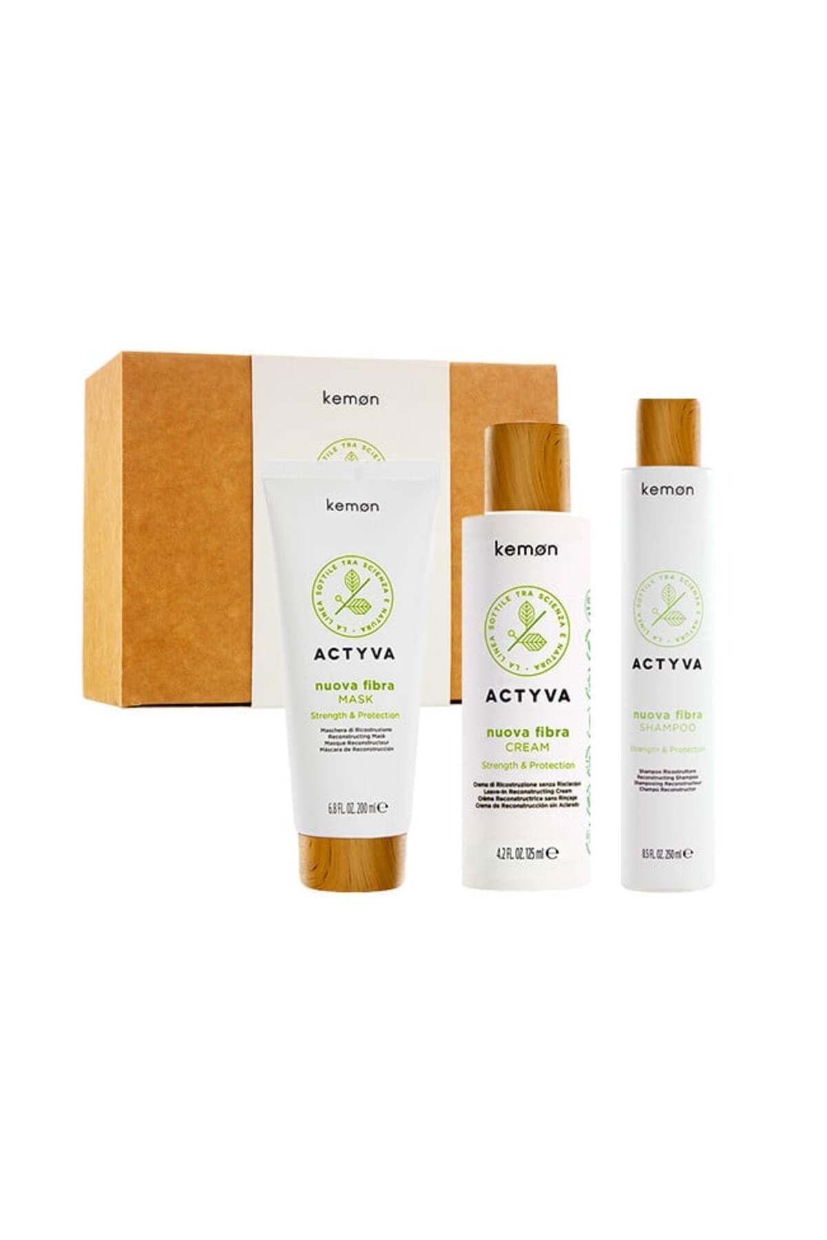 Kemon-Set restructurant Actyva Nuova Fibra, Șampon 250 ml + Mască 200 ml + Cremă 125 ml 1