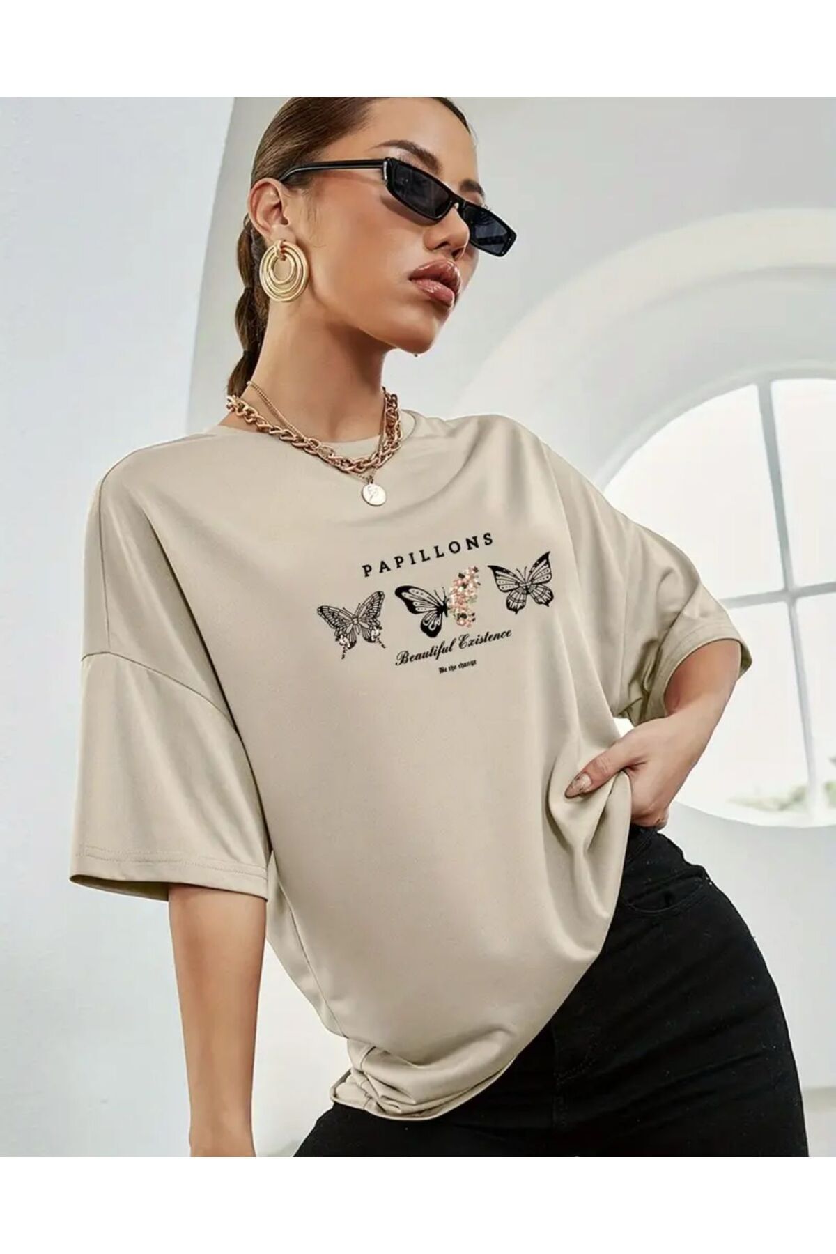 Boi Kelebekler Baskılı Basic T-Shirt