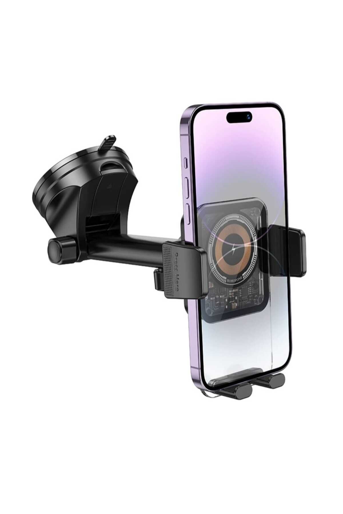 Asfal Kablosuz Şarj Özellikli Araba Telefon Tutacağı 15W Şarj, 360° Dönen Vantuzlu Araç İçi Telefon Tutucu