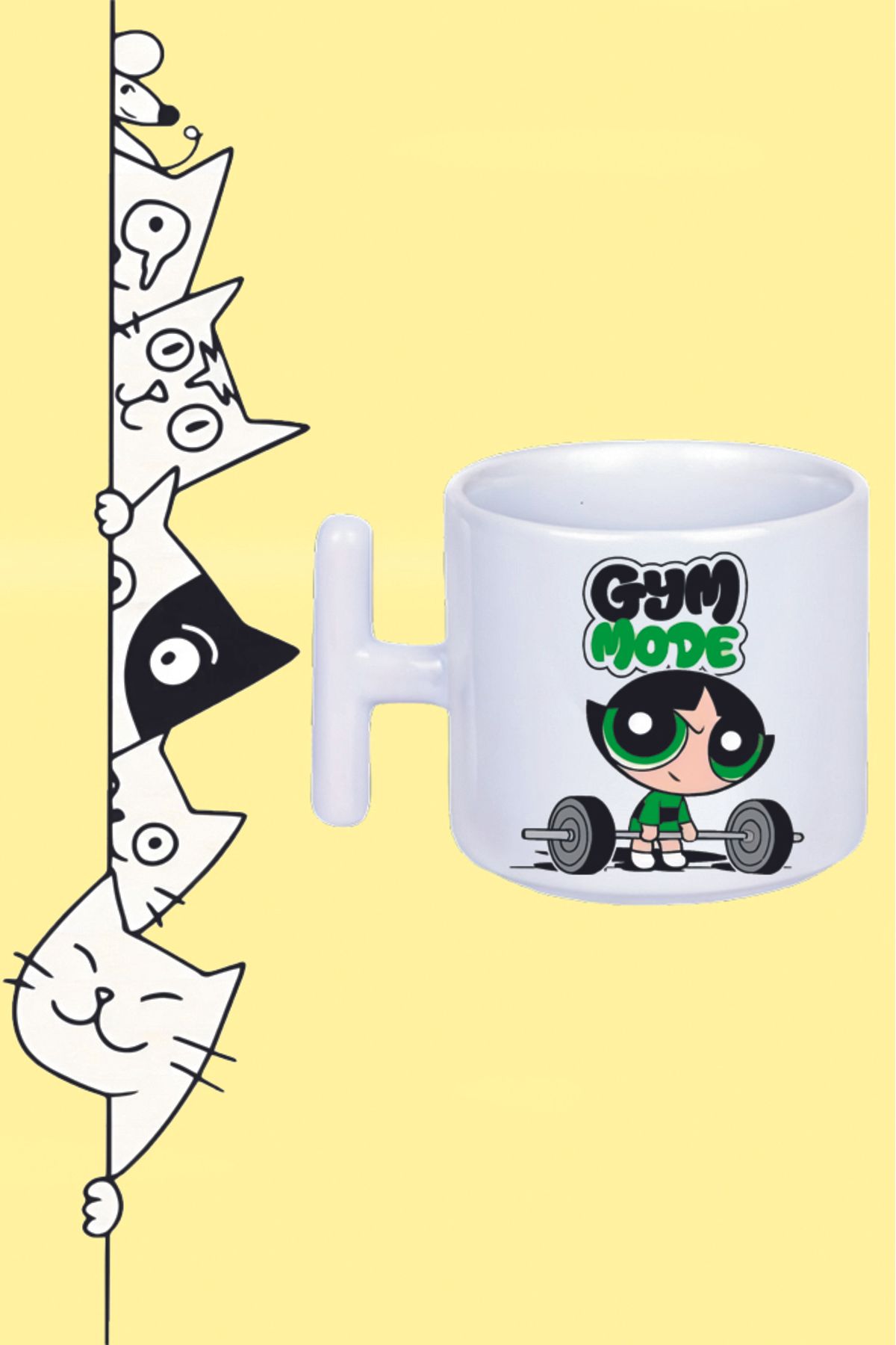 Olympus plus BUTTERCUP POWERPUFF GIRLS GYM MODE FITNESS TASARIM BASKILI BEYAZ T SAP KUPA BARDAK