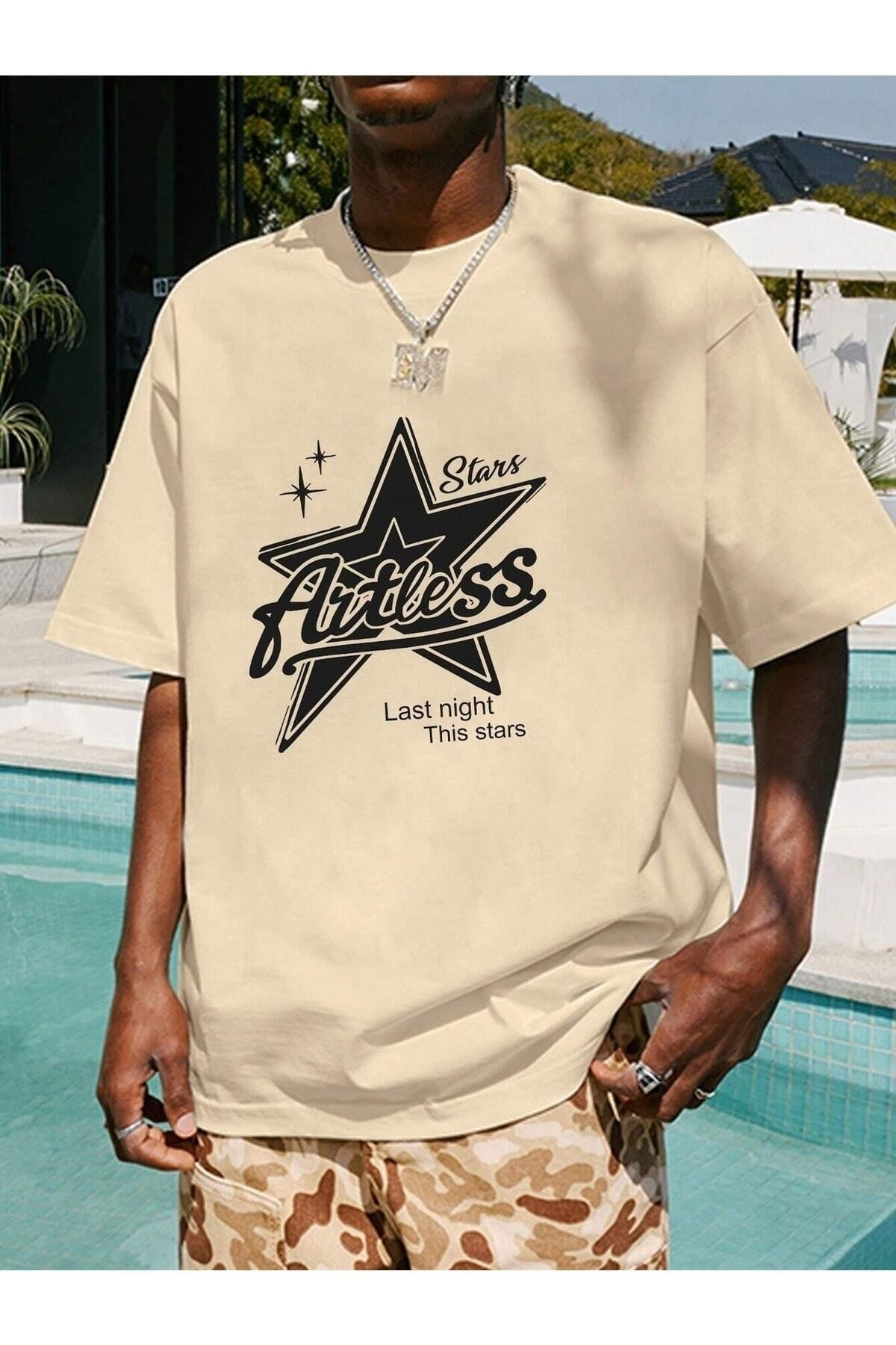 Hunors Sportswear & Company Stars Baskılı Oversize Erkek T-shirt Salaş Boyfirend