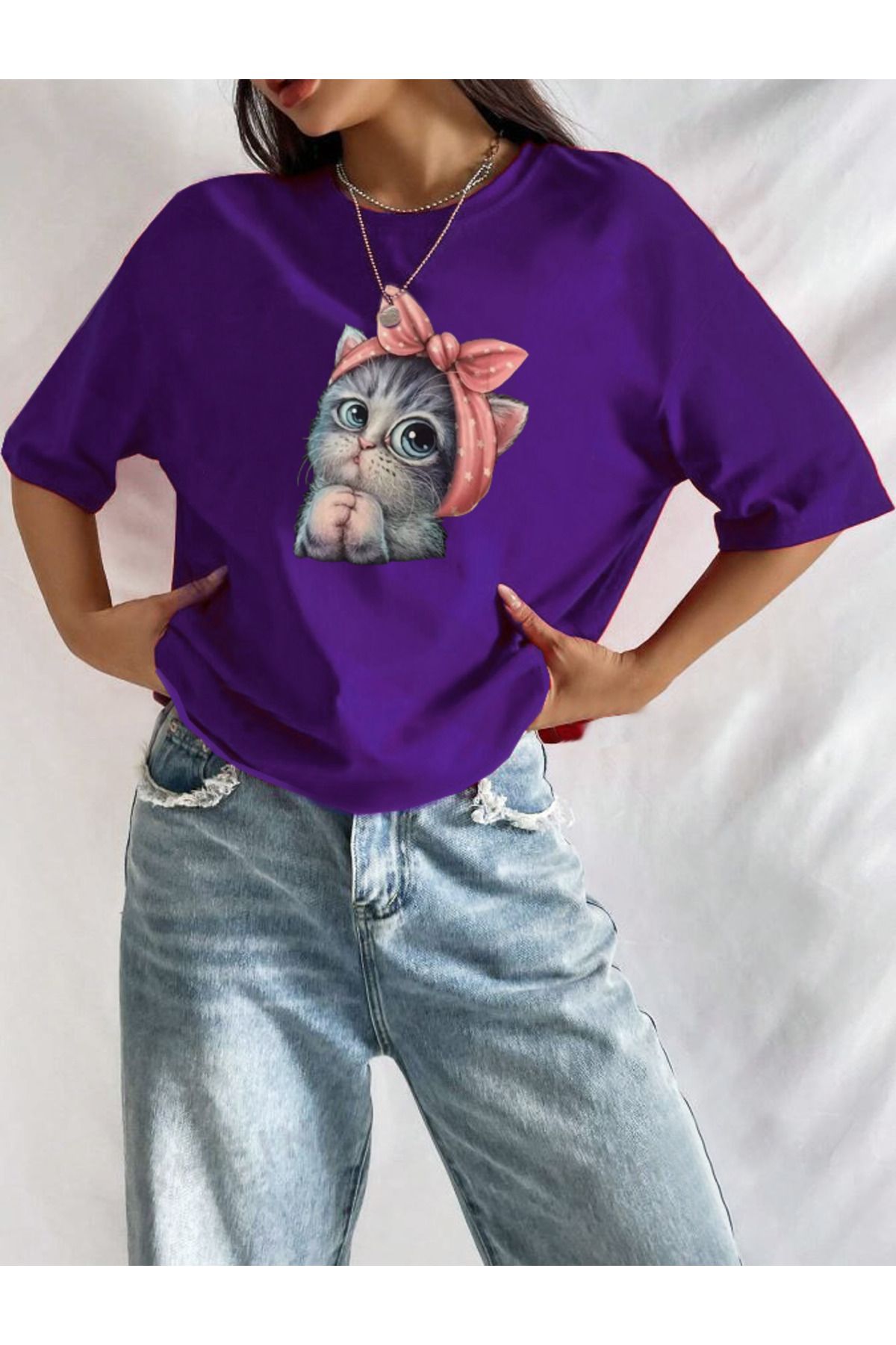 Hunors Sportswear & Company Sevimli Minik Kedi Baskılı Kadın Tişört