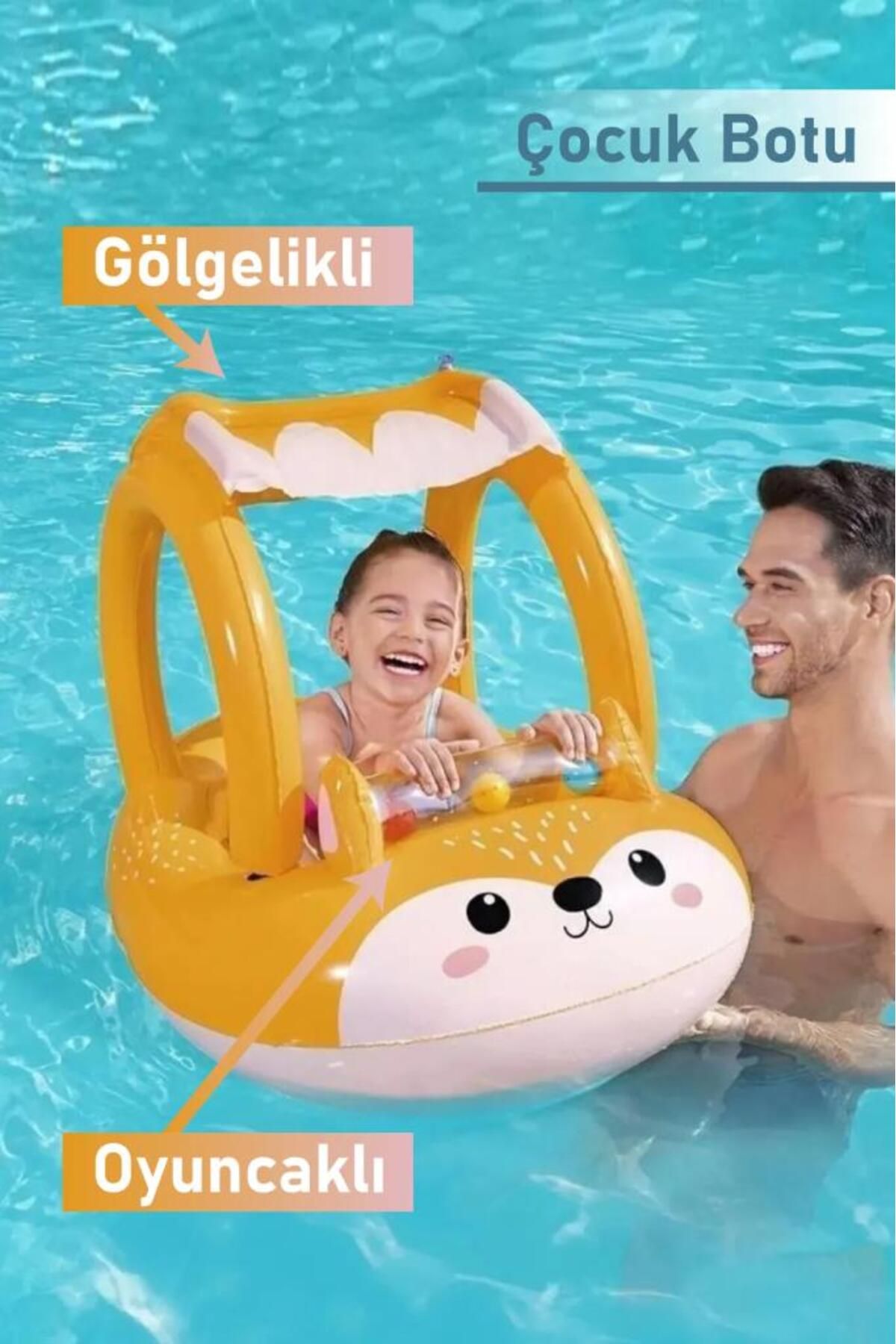 Blooma 34168 Gölgelikli Oyuncaklı Havuz Deniz Şişme Çocuk Botu 94x66 Cm