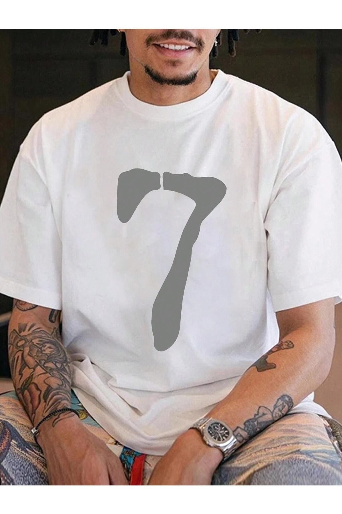 Boi 7 Rakam Baskılı Oversize Kadın ve Erkek T-shirt Salaş Boyfirend