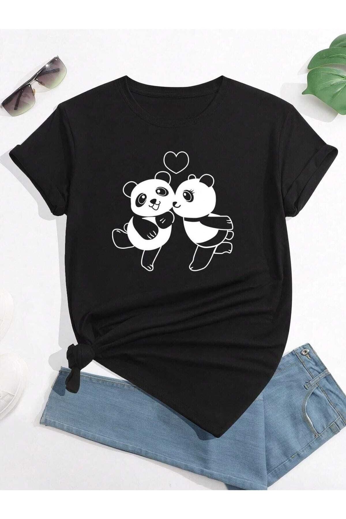 Hunors Sportswear & Company Aşık Pandalar Baskılı Oversize T-shirt Salaş Boyfirend