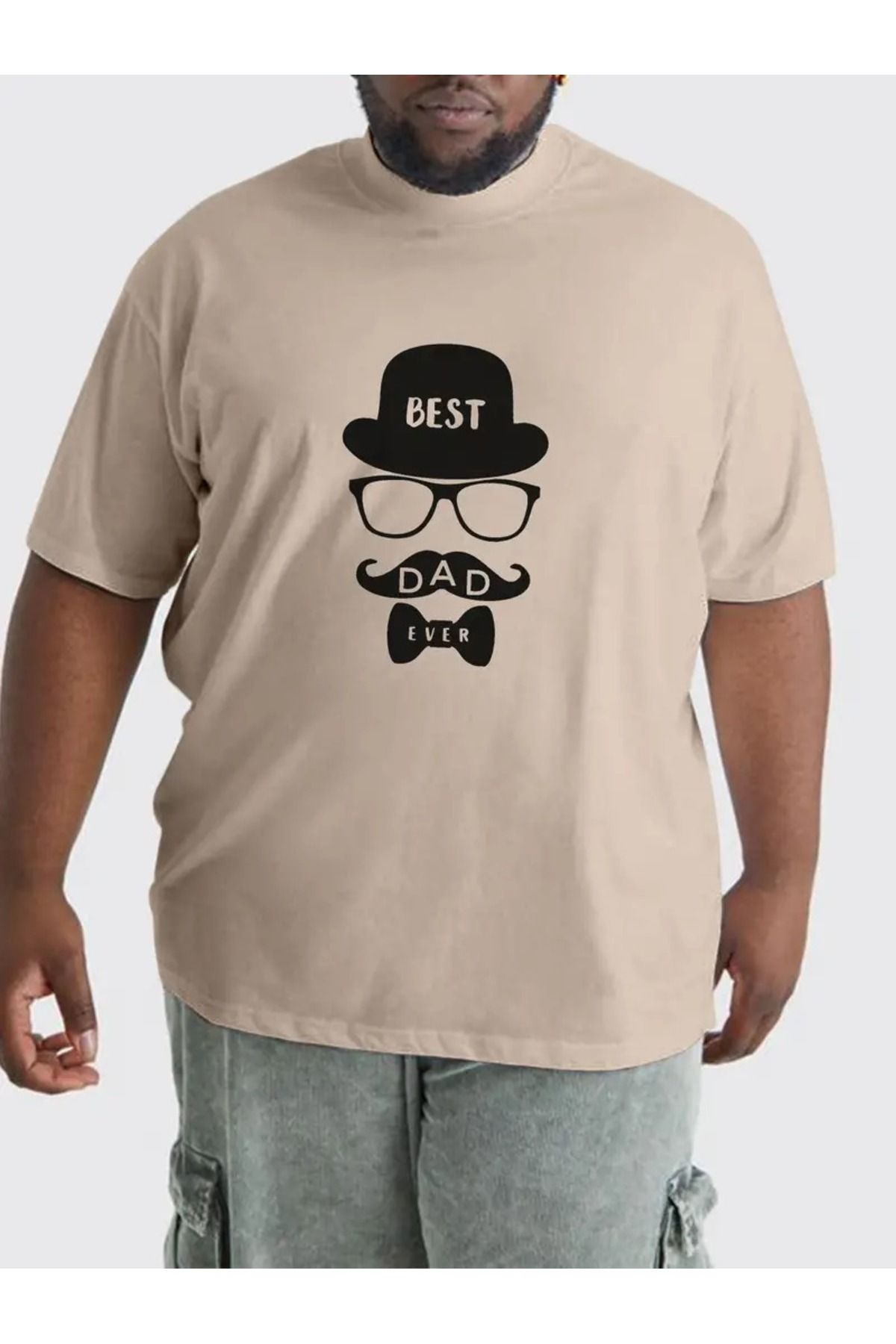 Hunors Sportswear & Company Erkek En İyi Baba Baskılı Bisiklet Yaka Oversize Salaş Boyfirend Siyah Beyaz Bej T-shirt