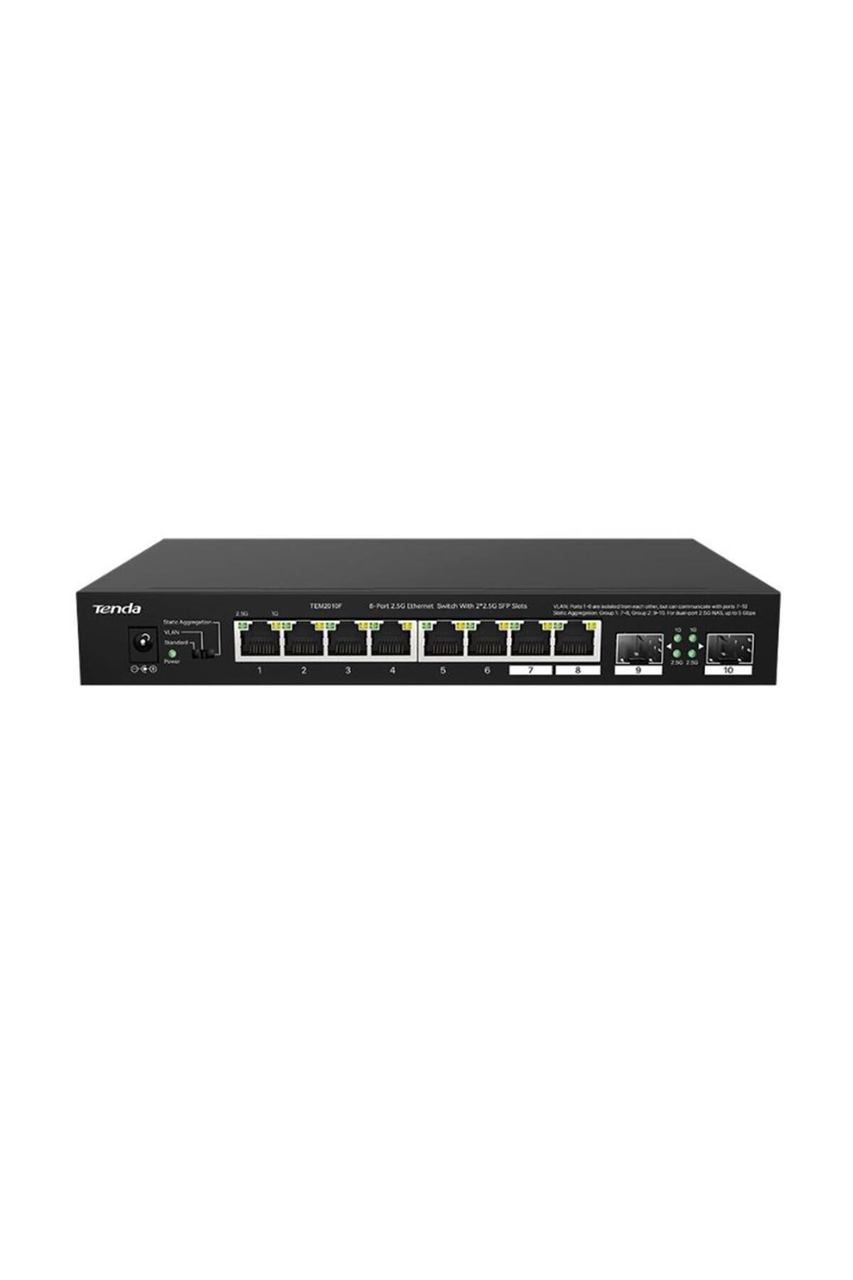 Vobotek Teknoloji Tenda TEM2010F 8 Port 100-1000-2500 Mbps + 2 Port SFP Switch Çelik Kasa Rack Mount