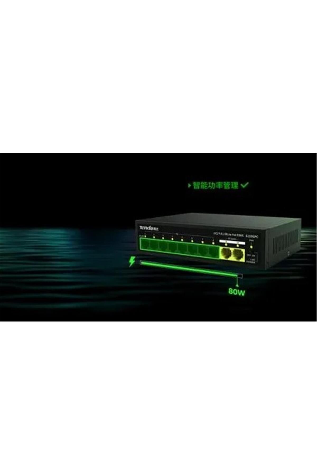 Vobotek Teknoloji Tenda S110GPC 10 Port 8 Port Poe+ 10-100 Mbps + 2 Port 10-100-1000 Uplink Switch Çelik Kasa