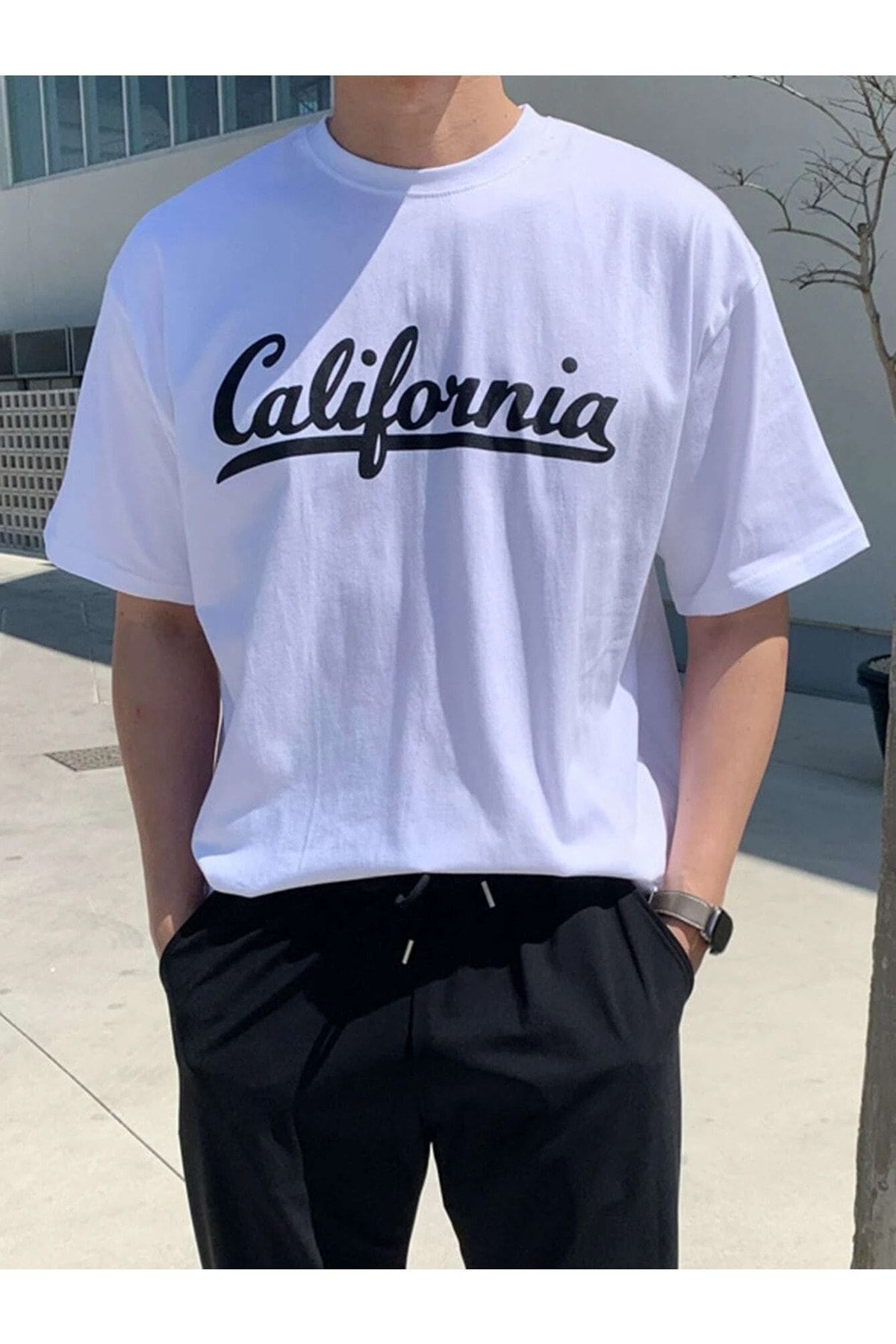 Boi Bond California Baskılı Oversize Kadın ve Erkek T-shirt Salaş Boyfirend
