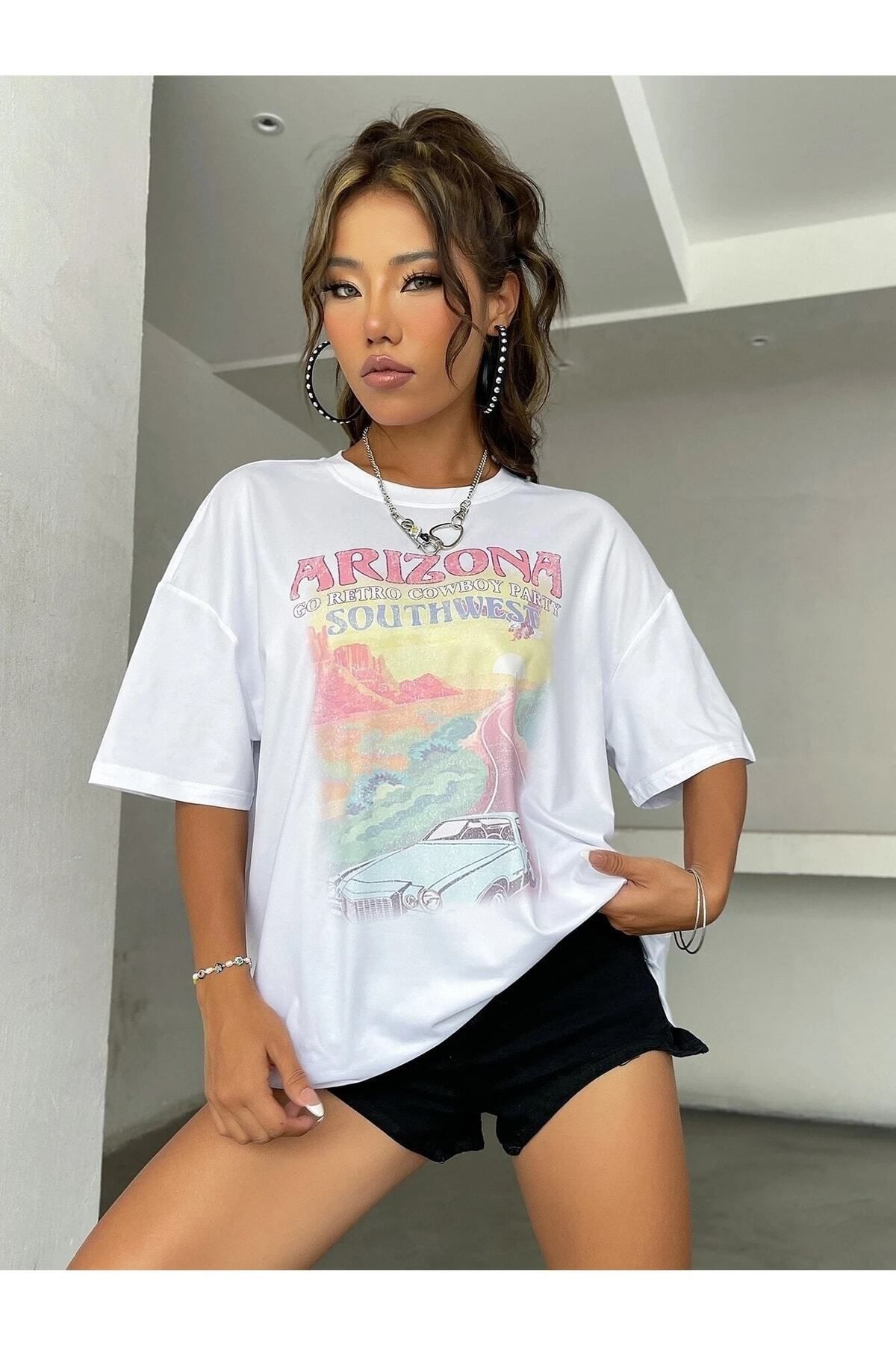 Boi Kadın / Kız Beyaz Arizona Oversize T-shirt