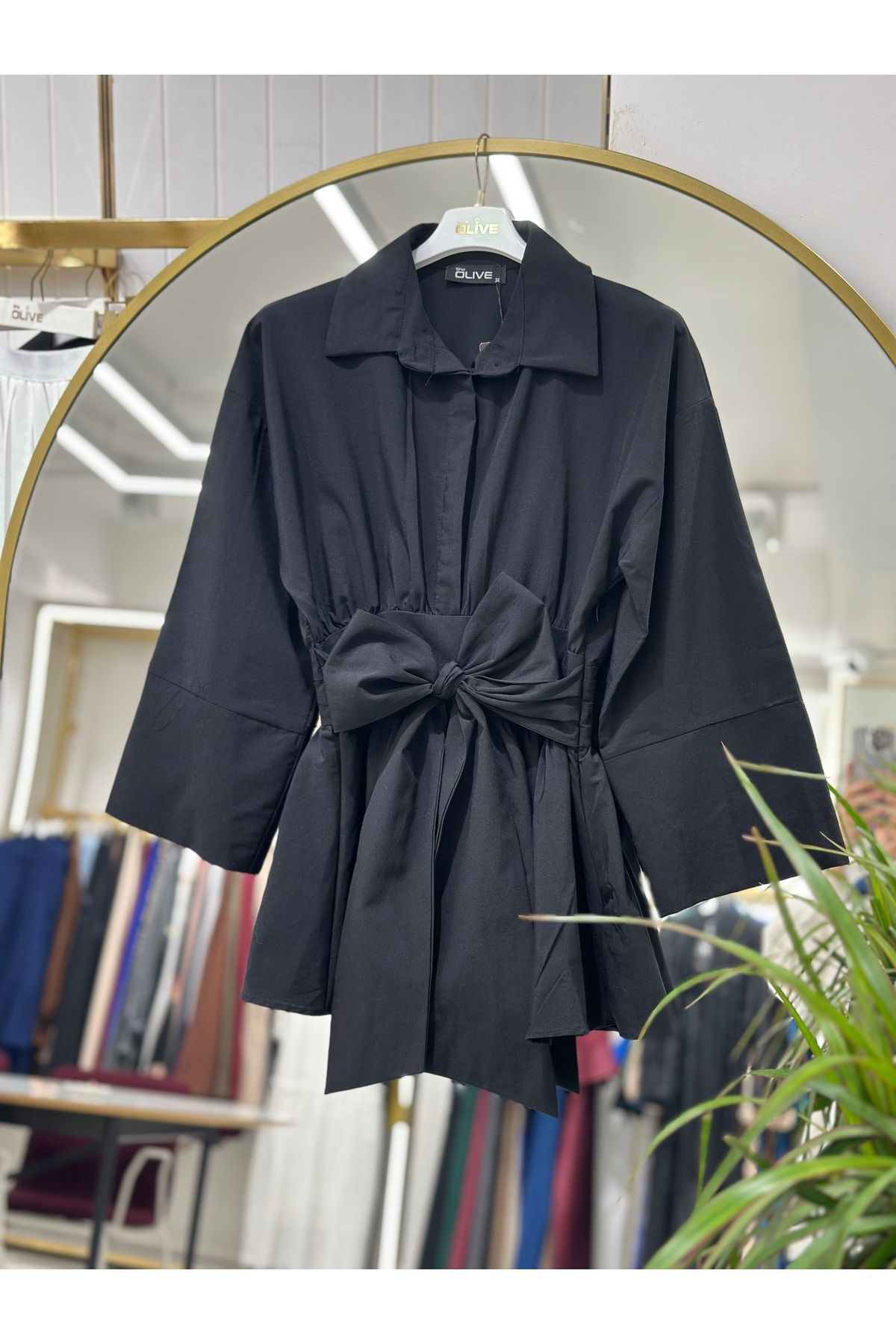 She Olive Belden Fiyonk bağlamalı tunik