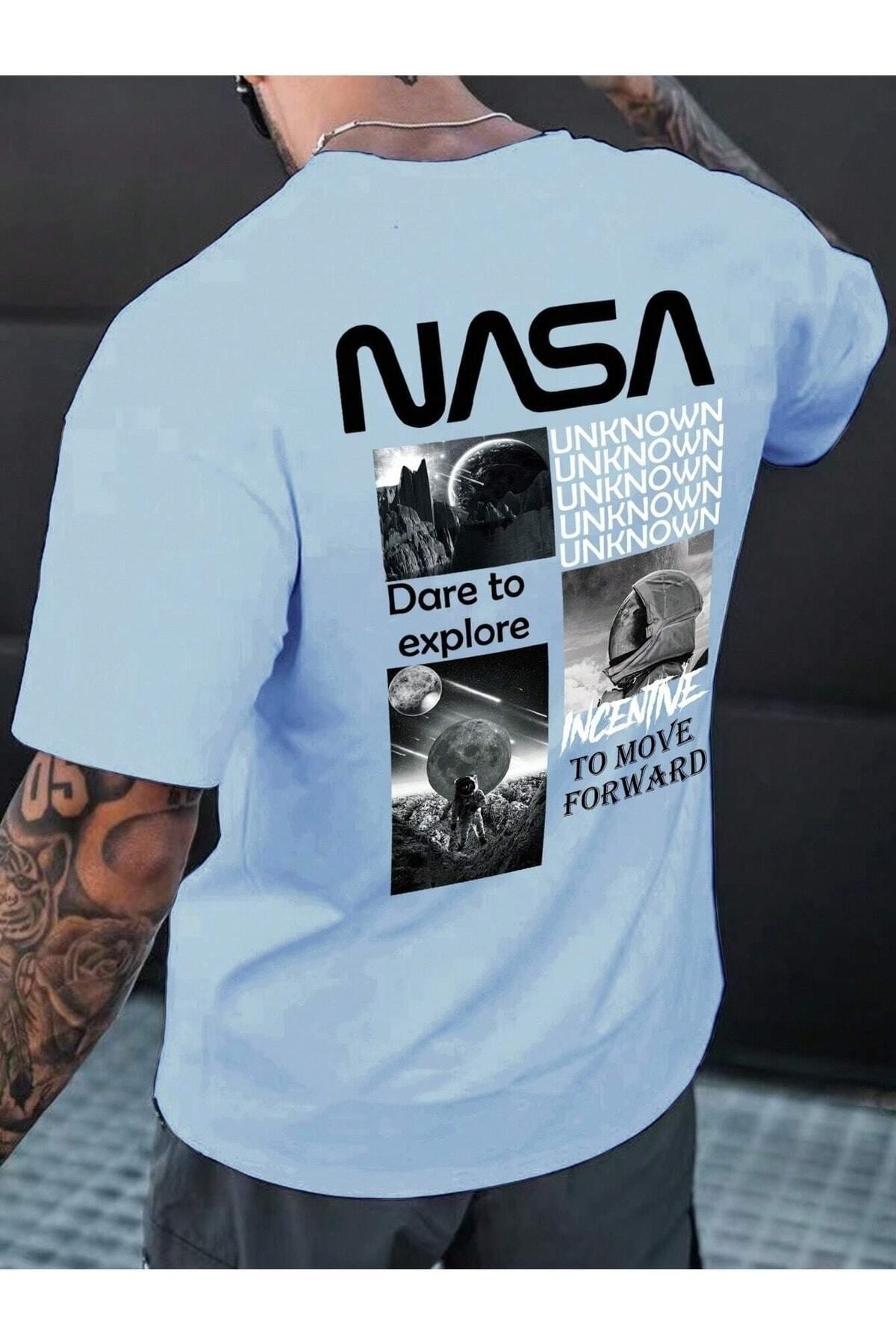 Boi NASA Baskılı Oversize Kadın ve Erkek T-shirt Salaş Boyfirend