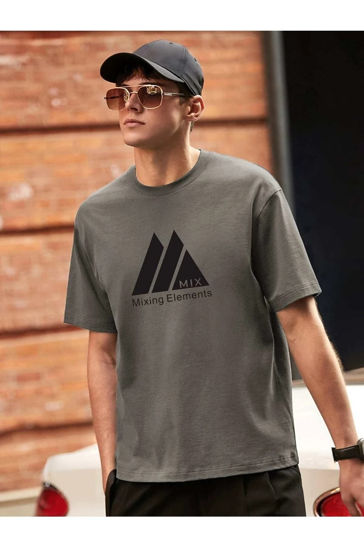 Hunors Sportswear & Company Erkek Füme Oversize T-shirt Mıx Baskılı