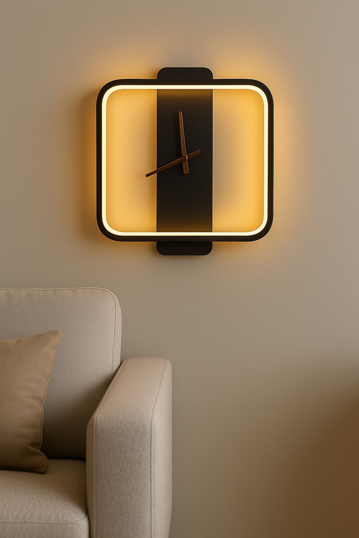 Home Aplik Led Duvar Saati Kare