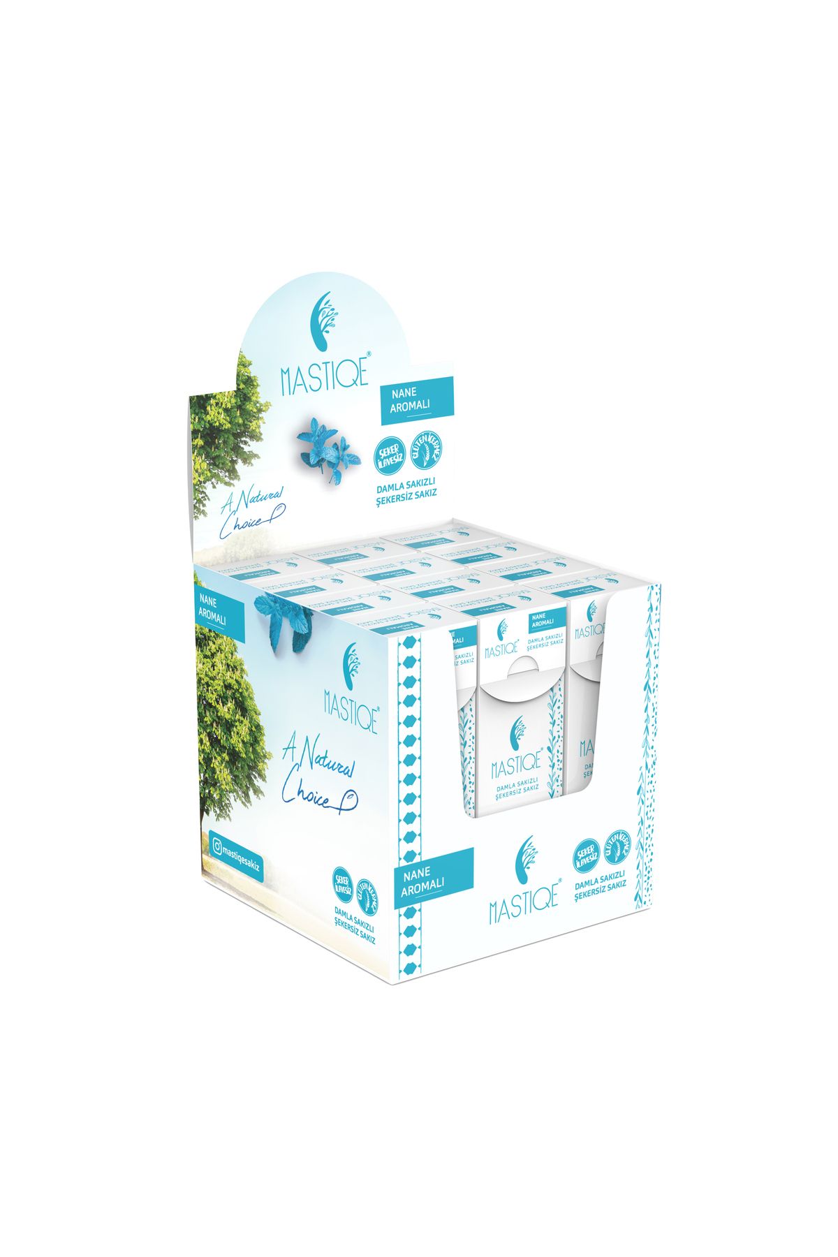 Mastiqe Doğal Nane Aromalı Damla Sakızlı Şekersiz Sakız 20 Grx12 Adet