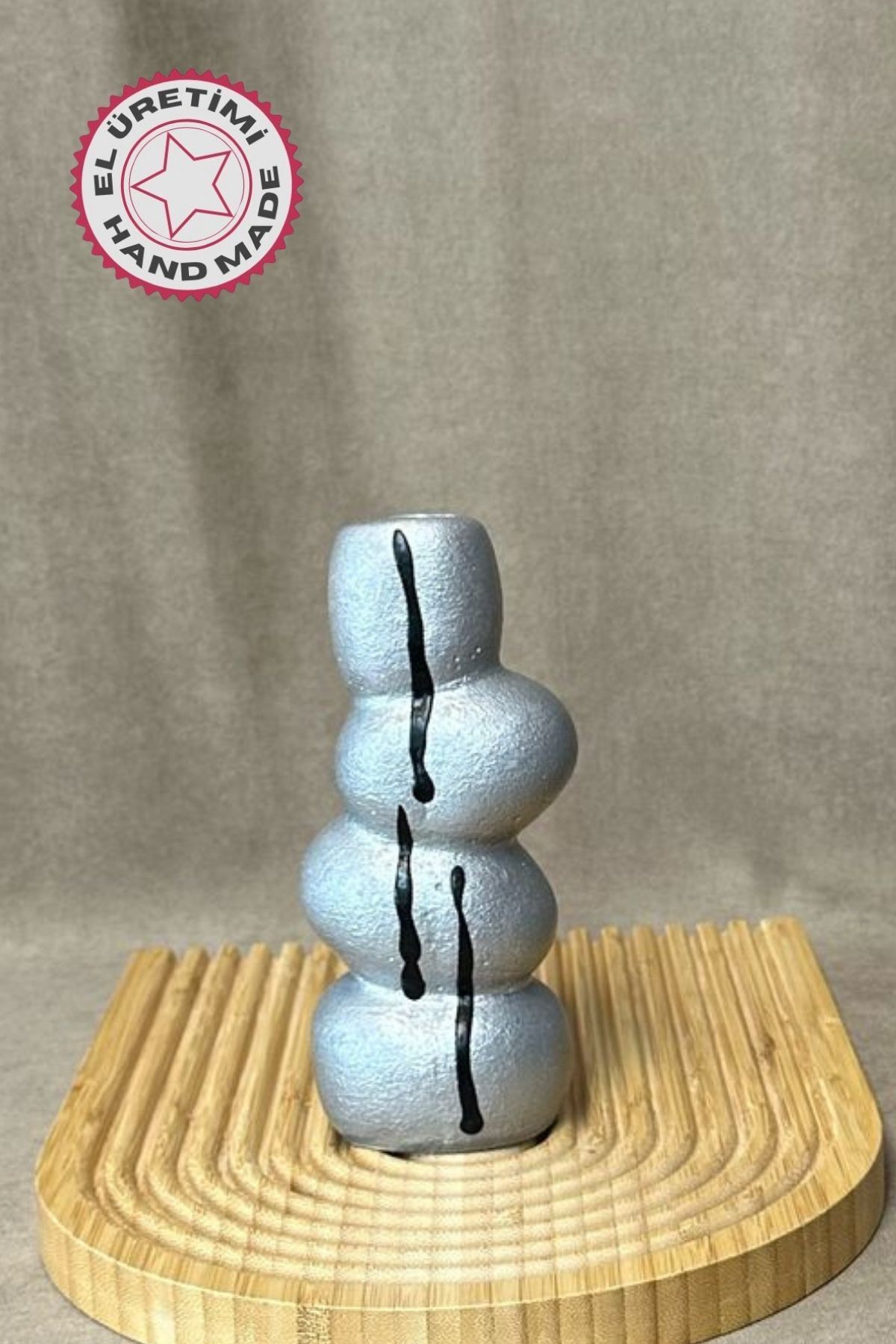Uretti - Ayşe 7362 4706 El Yapımı Gri Taş Motifli Dekoratif Biblo / Vazo - 18 x 9 Cm