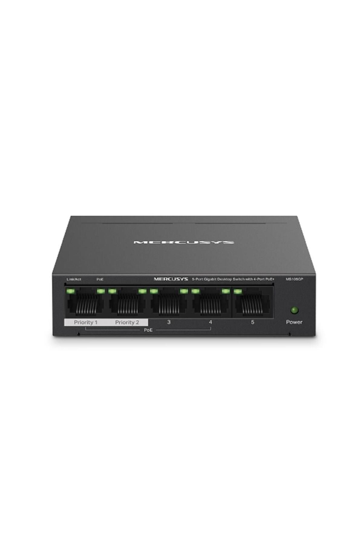 Vobotek Teknoloji -Link Mercusys MS105GP 5 Port 10-100-1000 Mbps Poe+ Switch Metal Kasa