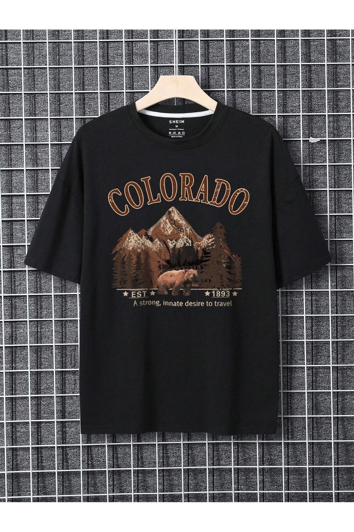 Hunors Sportswear & Company Colorado Bear T-Shirt - Siyah Baskılı Oversize Bisiklet Yaka Kısa Kol