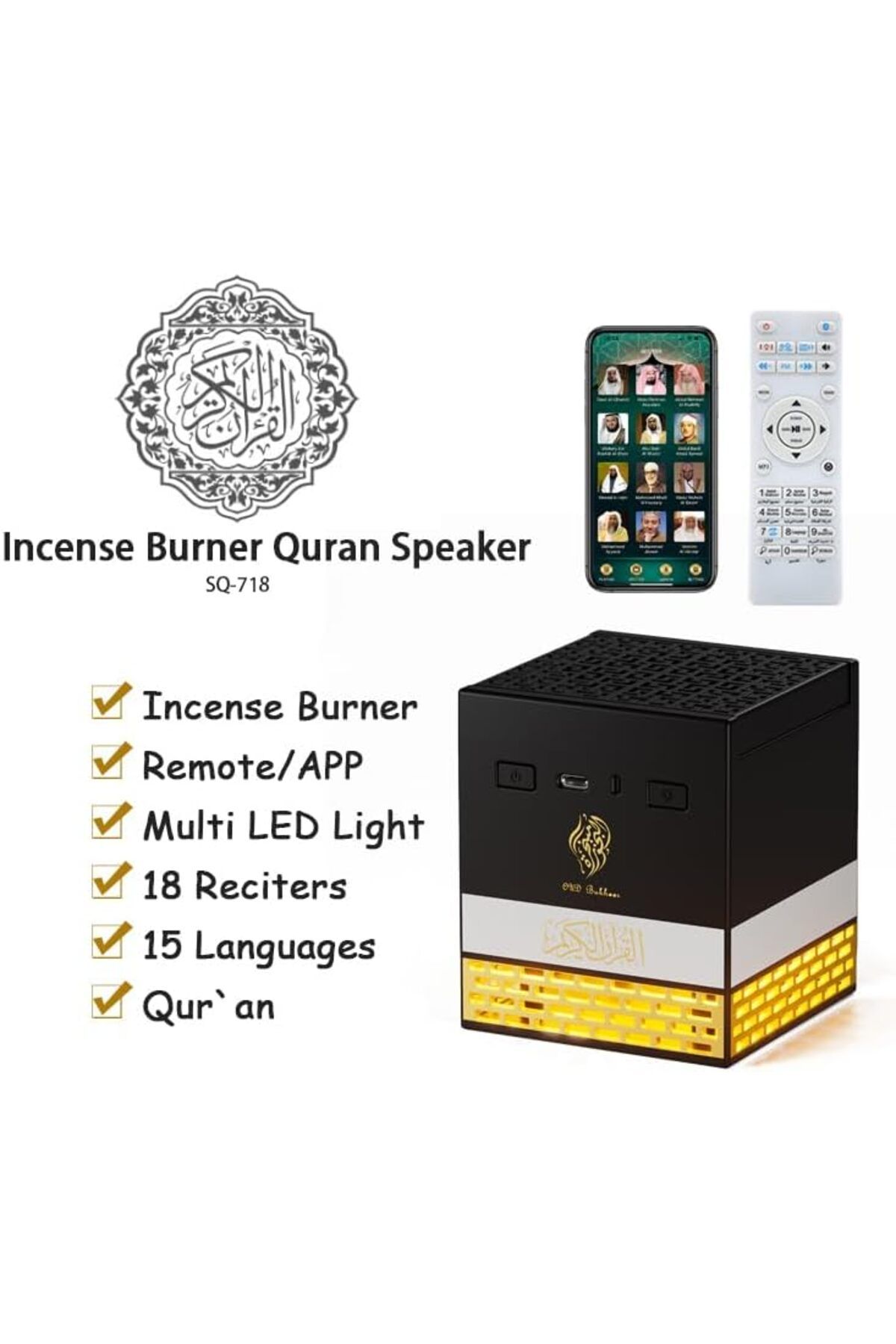 NO N4ME-Night Lamp for Quran and Incense from Telawah Kaaba, Bluetooth Speaker with Remote Control and App S 5