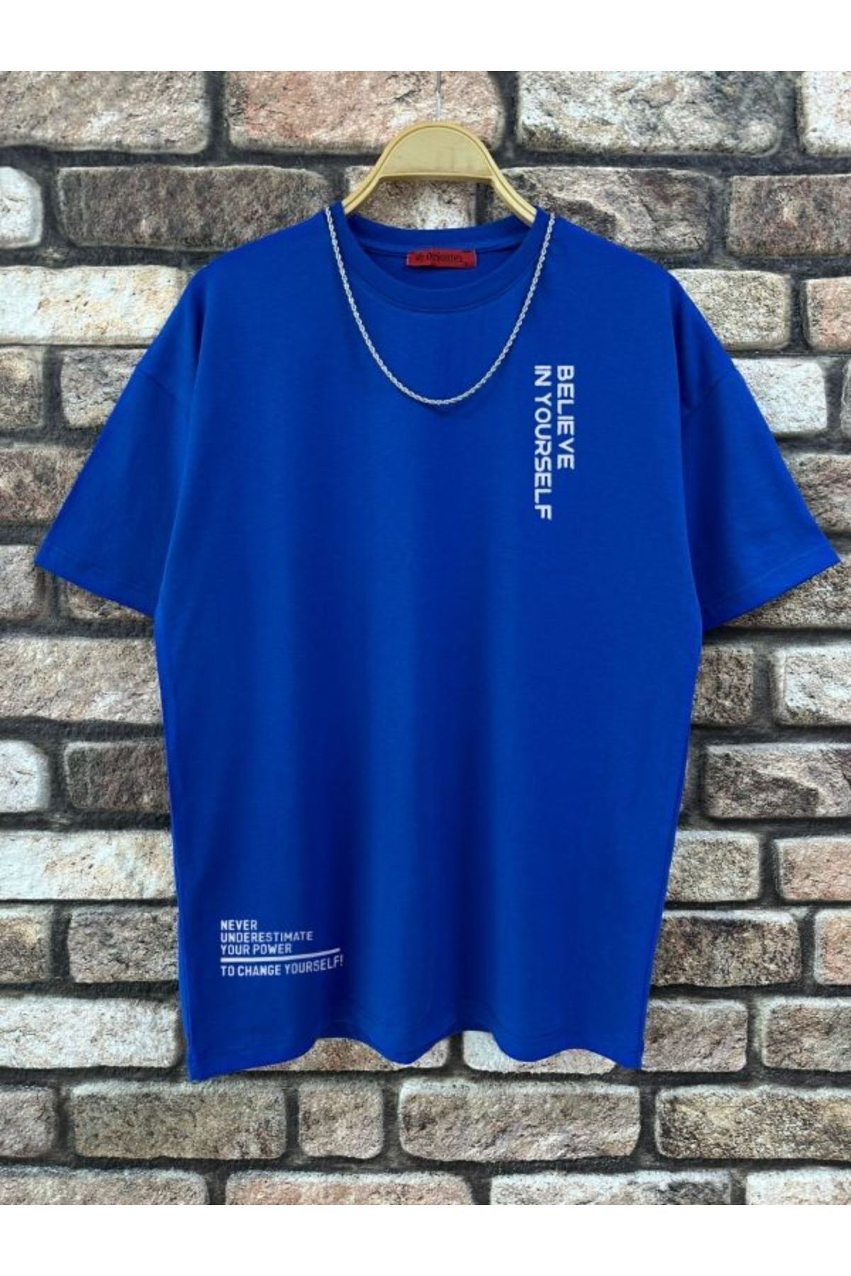 Hunors Sportswear & Company Sax Saks Mavisi Believe T-Shirt - Baskılı Oversize Bisiklet Yaka Kısa Kol
