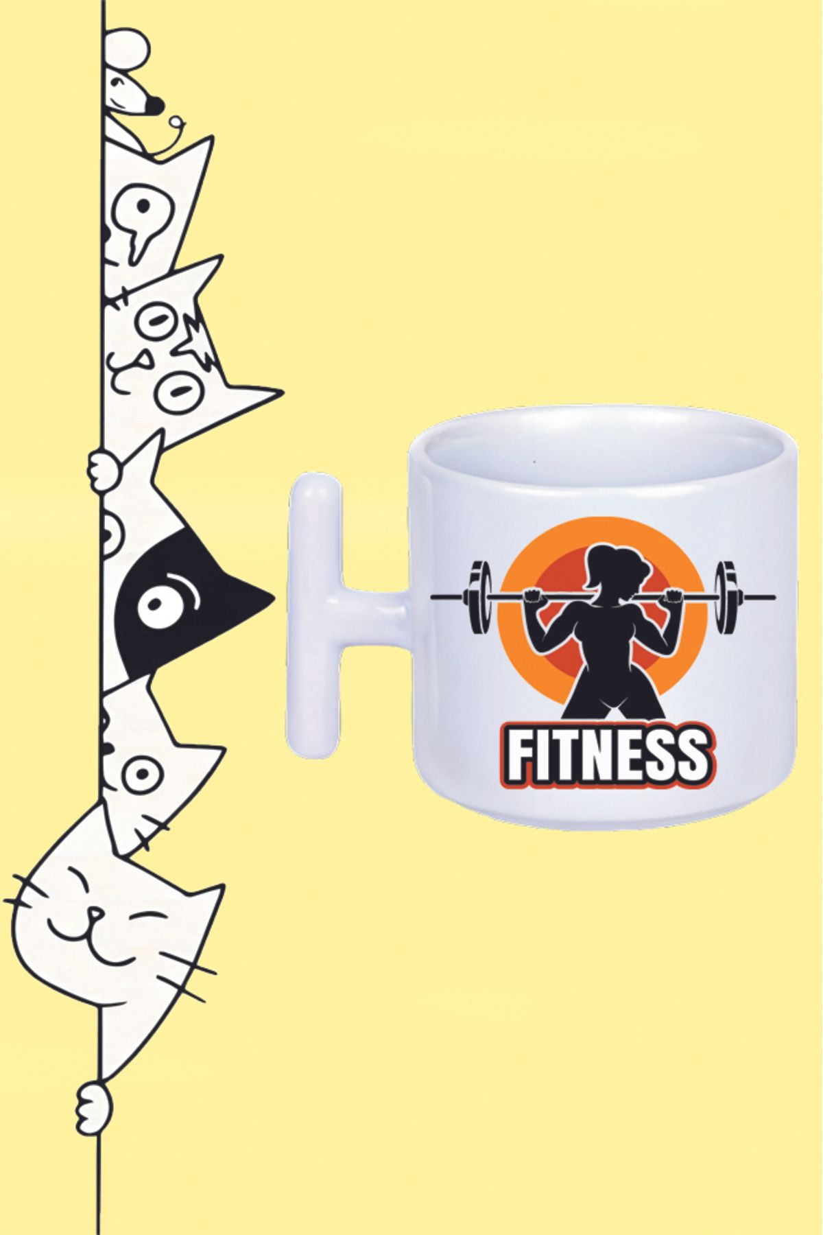 Olympus plus FITNESS GYM SPORCU KIZ TASARIM BASKILI BEYAZ T SAP KUPA BARDAK