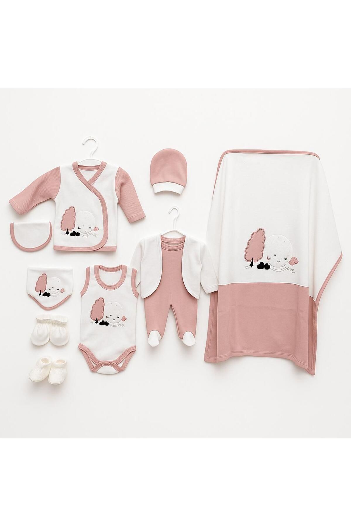 E&A Bebek 10 Parça Organik Pamuk Kız Bebek Hastane Çıkışı Seti - Pembe