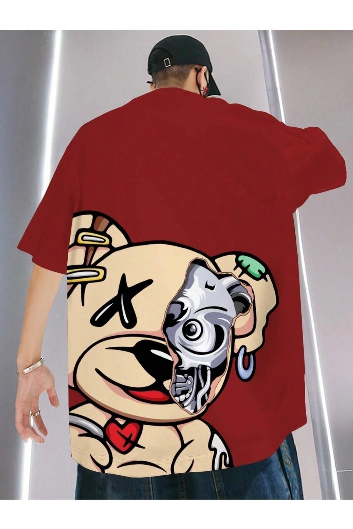 Hunors Sportswear & Company Crazy Bear Baskılı Oversize Erkek T-shirt Salaş Boyfirend