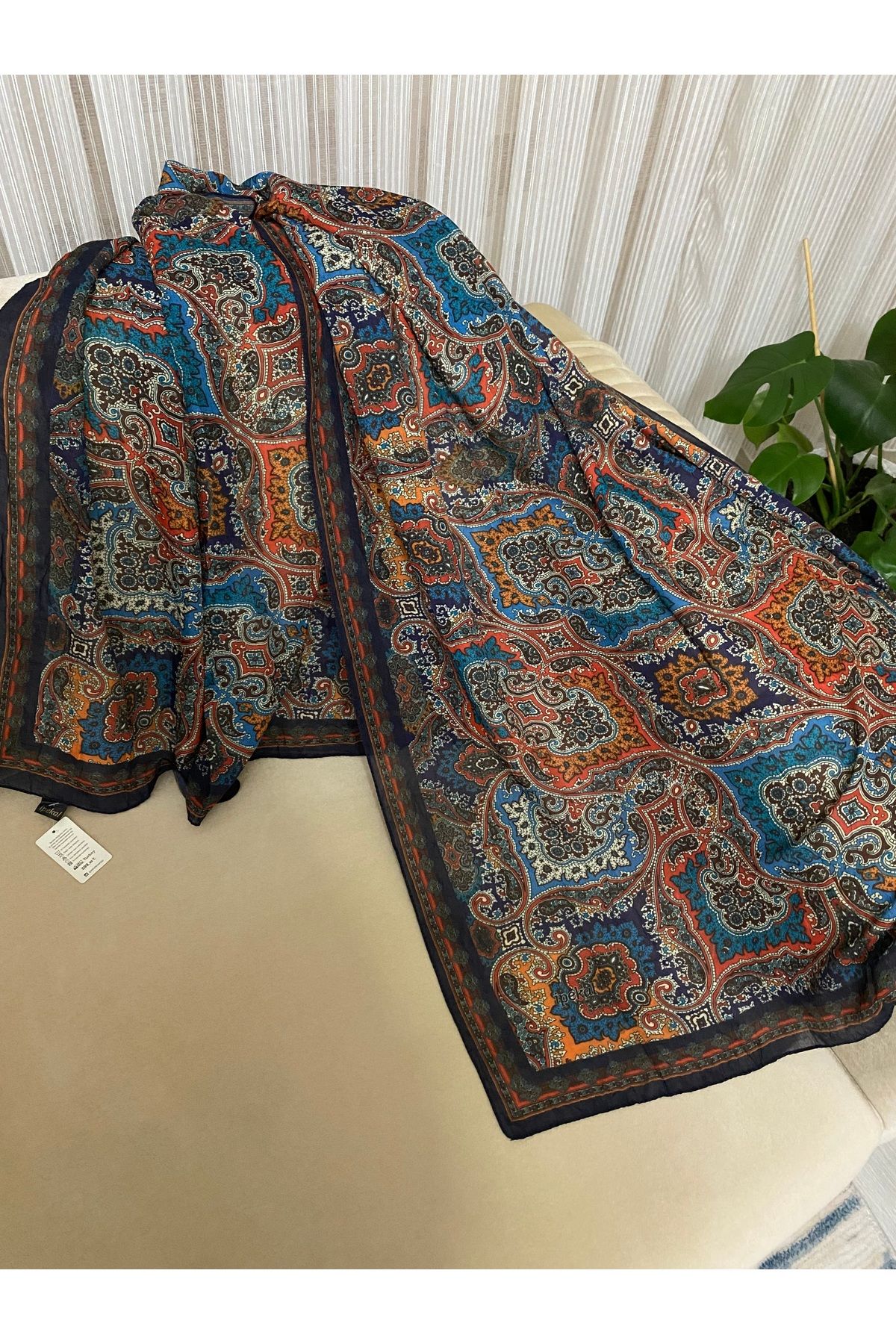 İpekal Etnik desenli bambu kraş şal