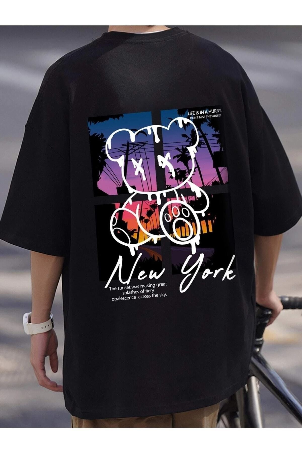 Hunors Sportswear & Company Life Hurry Baskılı Oversize Erkek T-shirt Salaş Boyfirend