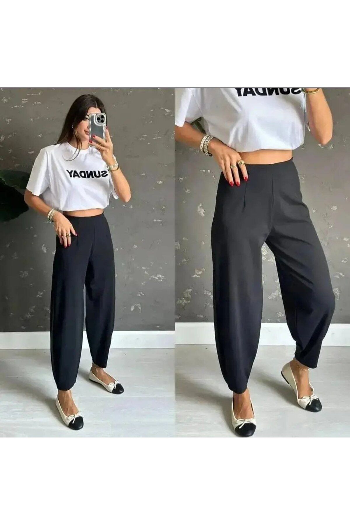 Viyamo Yeni Sezon Kadın Krep Kumaş Büyük Beden Balon Rahat Pantolon