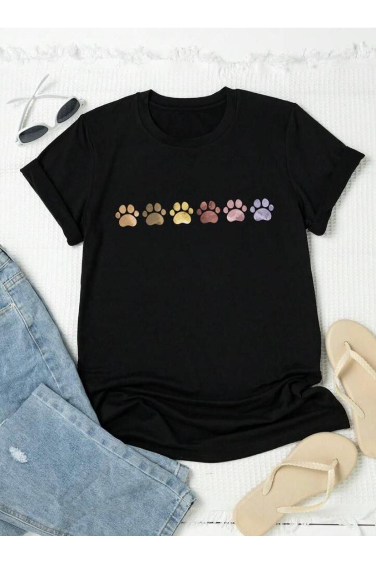 Hunors Sportswear & Company Kedi Patileri Baskılı Basic T-Shirt