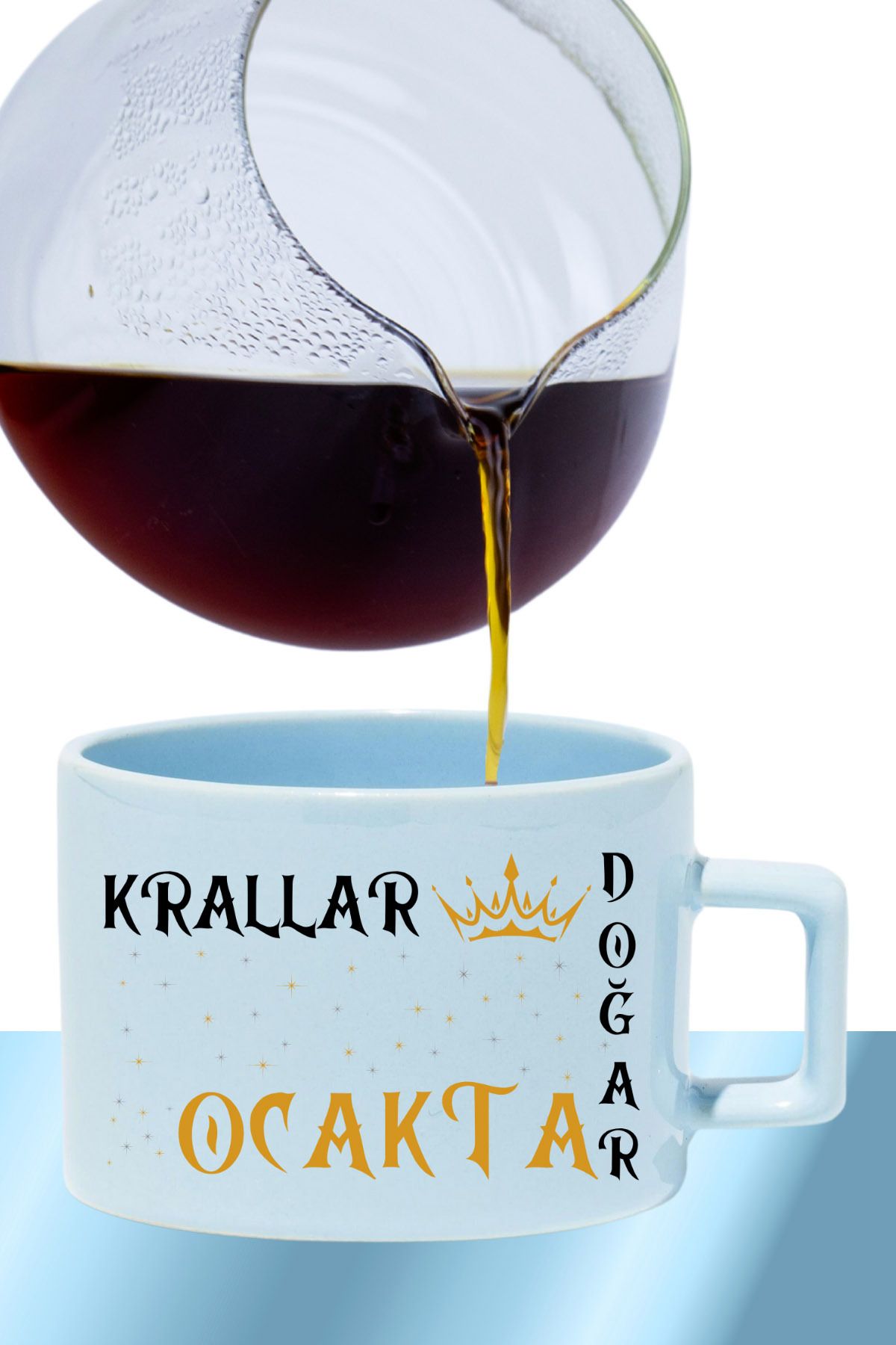 qoeuyl boutique Krallar Bu Ayda Doğar Baskılı Eş Sevgili Baba Özel Gün Hediyelik Dikdörtgen Kulp Pastel Mavi Fincan