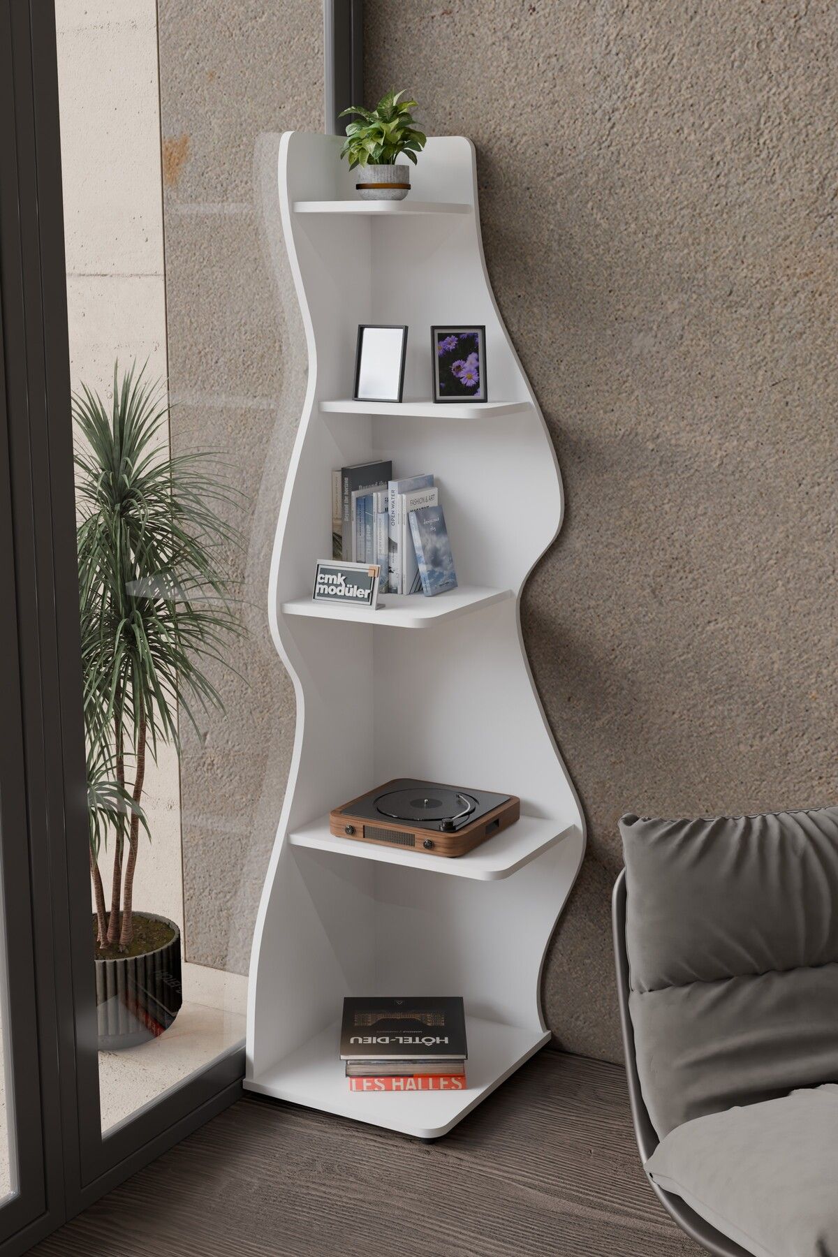 CMK Modüler Wave 5 Raflı Dekoratif Kitaplık Dosya Rafı 180 Cm Kitaplık