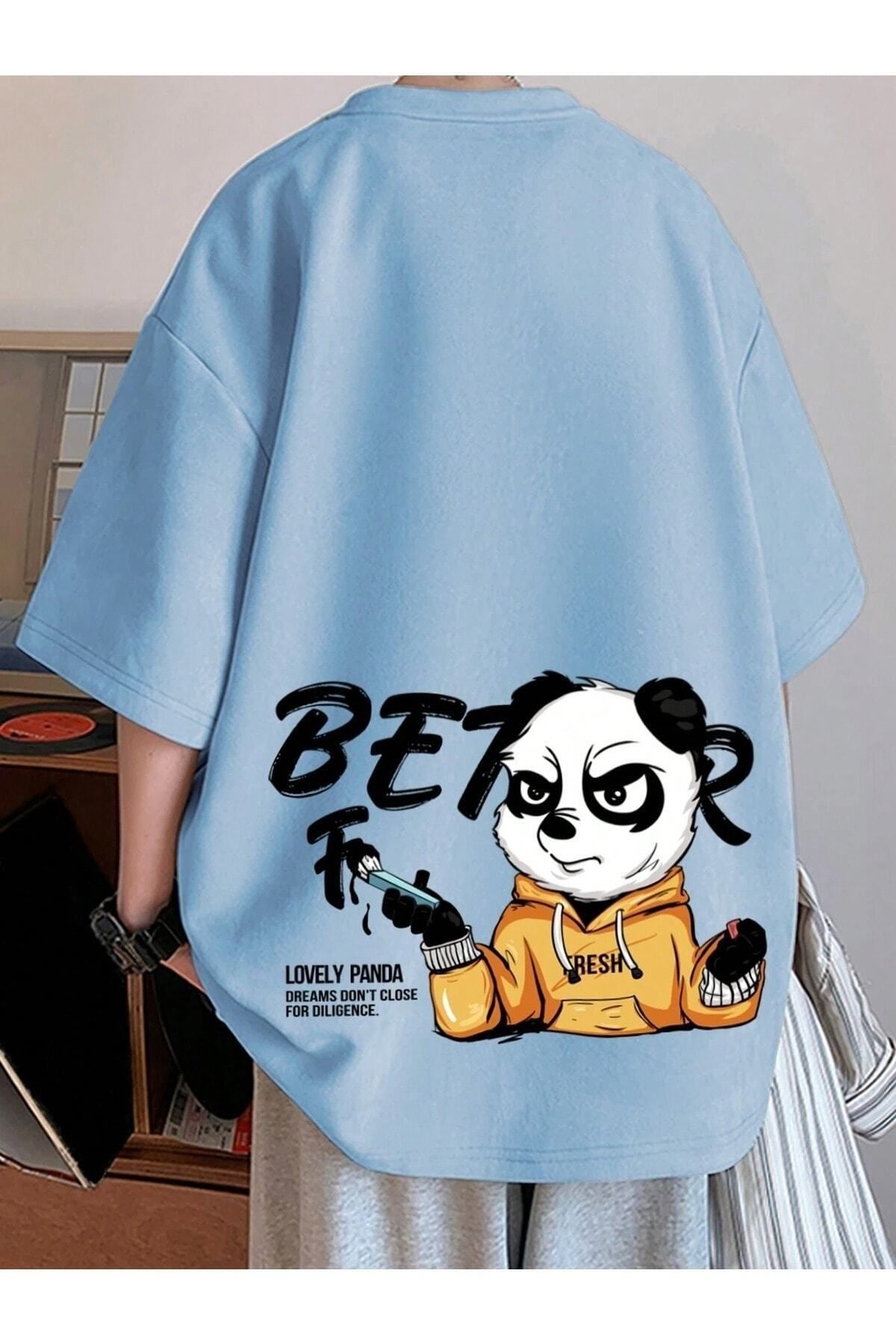 Boi Lovely Panda Baskılı Oversize Erkek T-shirt Salaş Boyfirend