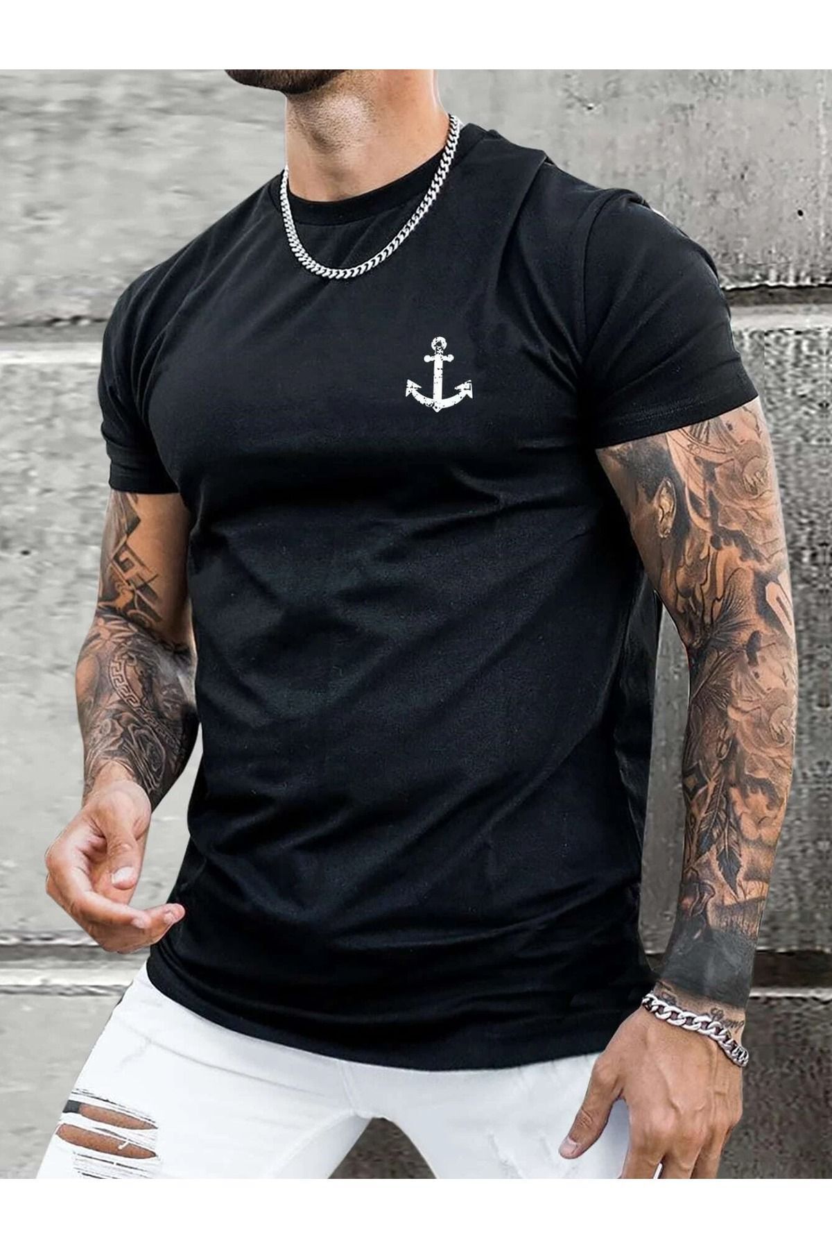 Hunors Sportswear & Company Çapa Logo T-Shirt - Siyah Baskılı Oversize Bisiklet Yaka Kısa Kol