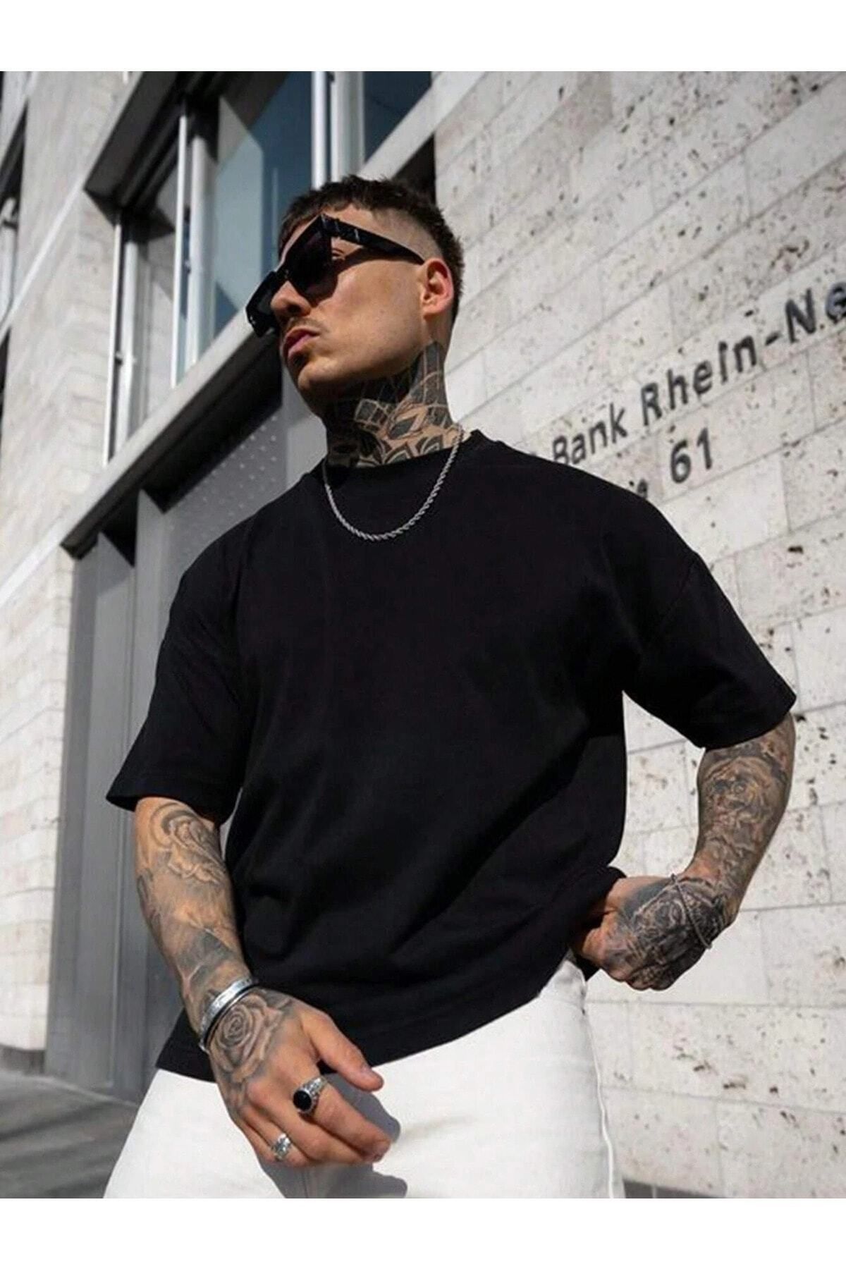 Hunors Sportswear & Company Düz Basic Oversize Erkek T-shirt Salaş Boyfirend