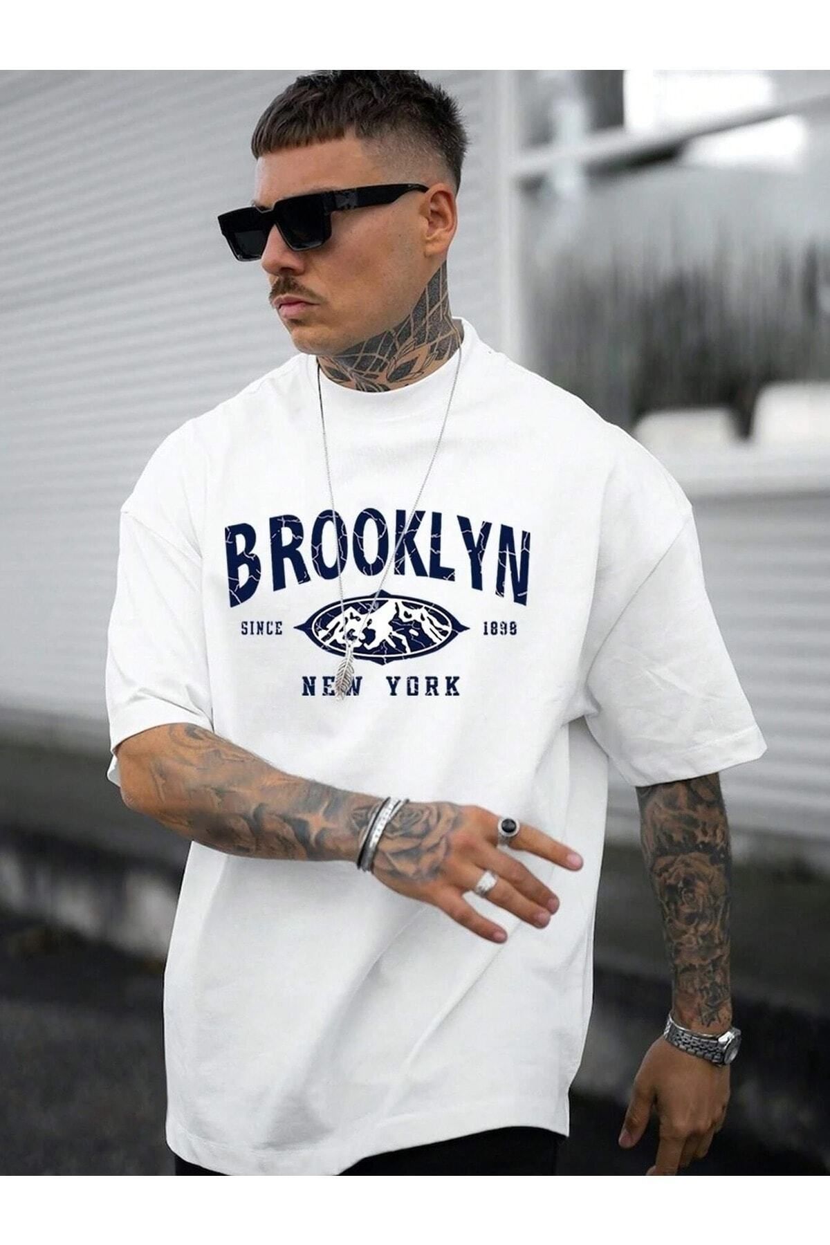 Hunors Sportswear & Company Brooklyn Baskılı Oversize Erkek T-shirt Salaş Boyfirend