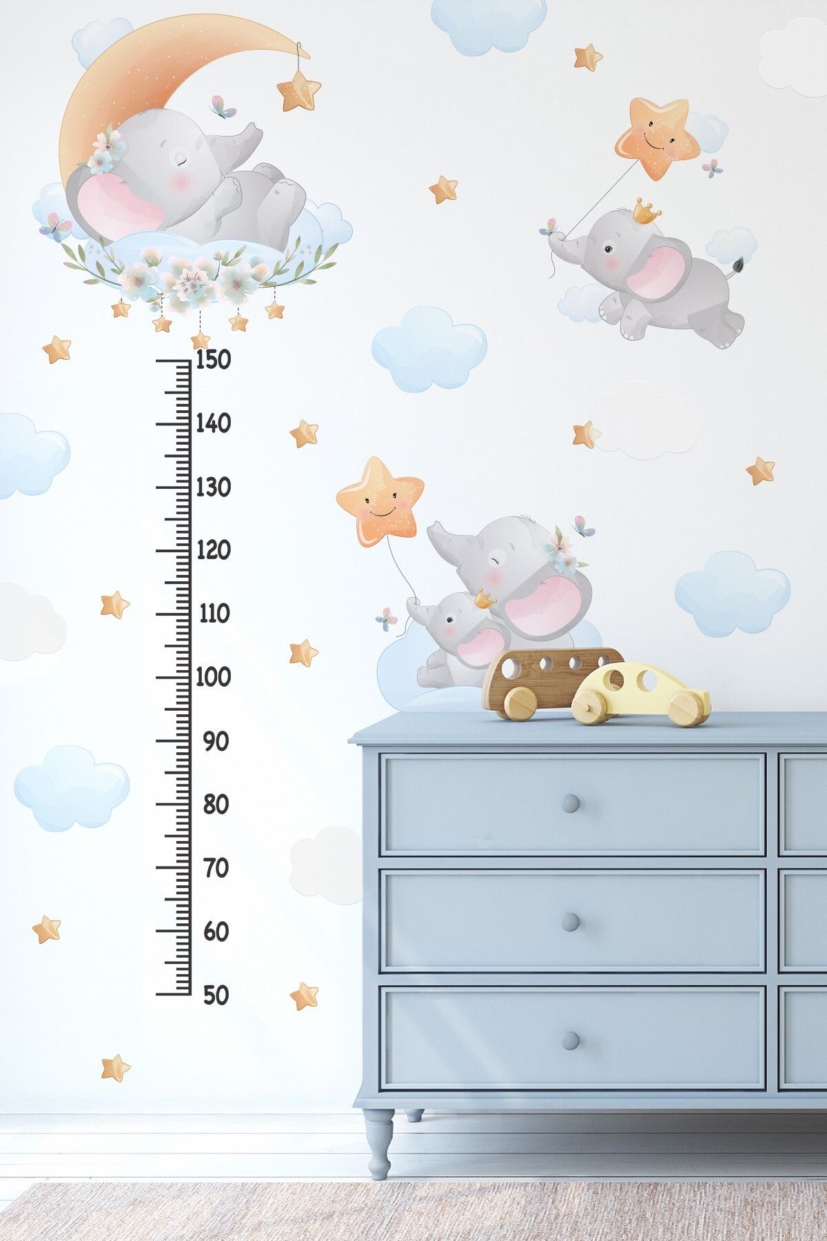 MSticker Sevimli Filler Yıldızlar ve Bulutlar Temalı Temalı Boy Ölçer Boy Cetveli Sticker Seti Çocuk