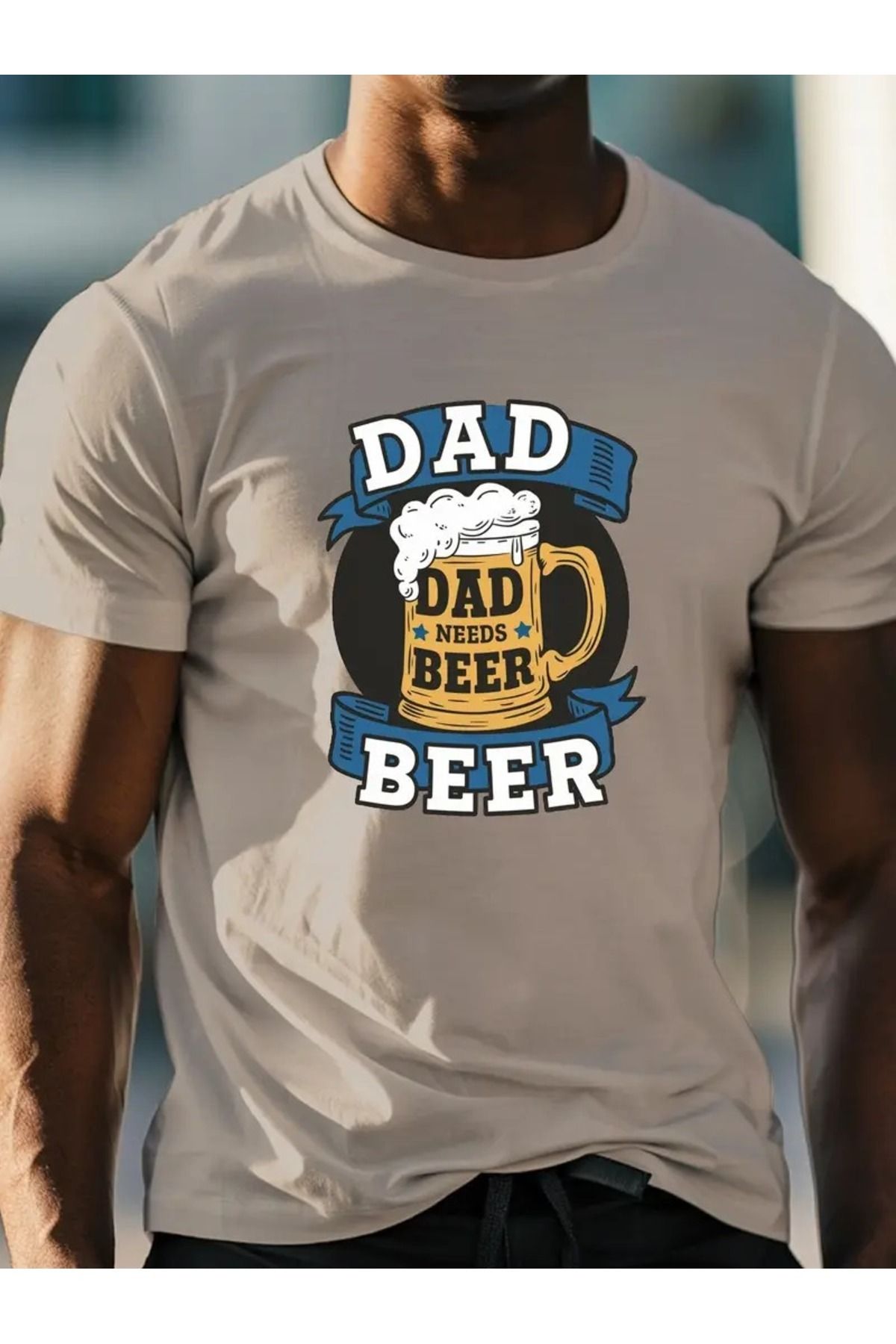 Hunors Sportswear & Company Erkek Beer DAD Baskılı Bisiklet Yaka Oversize Salaş Boyfirend Siyah, Beyaz, Saks, Bej T-shirt