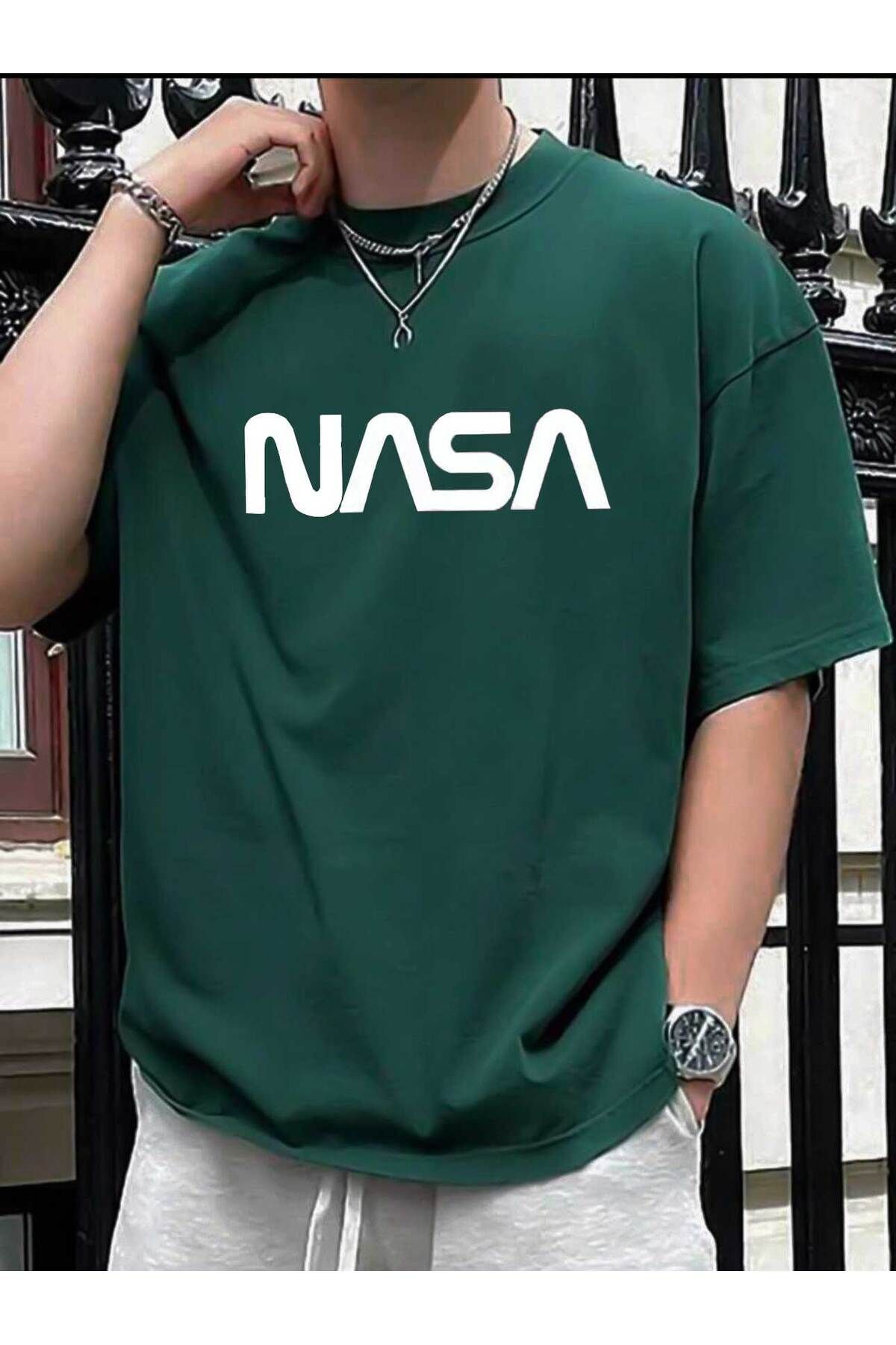 Hunors Sportswear & Company Unisex Nasa Baskılı Siyah Tshirt