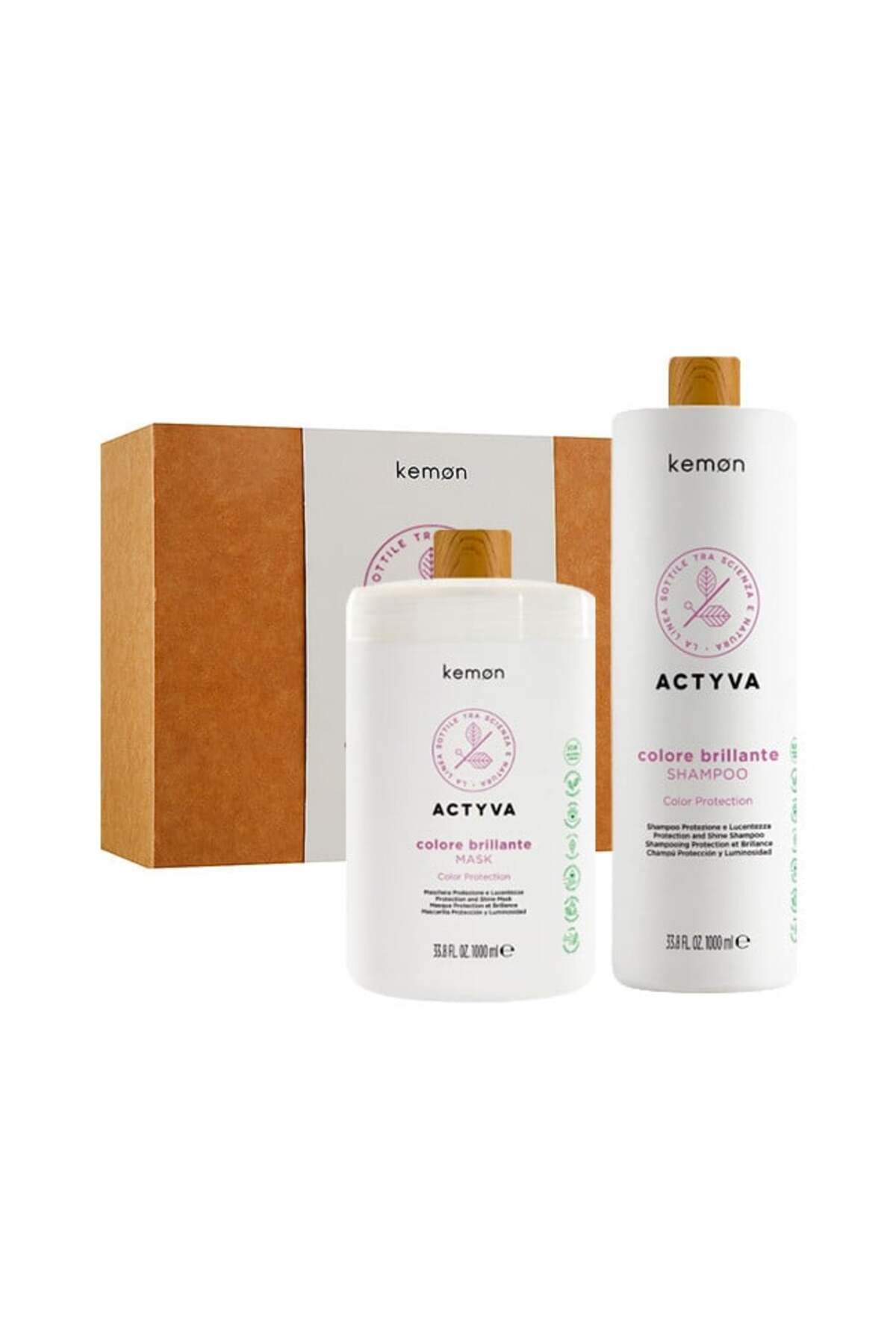 Kemon-Set Actyva Colore Brillante pentru păr vopsit, șampon 1000 ml + mască 1000 ml 1