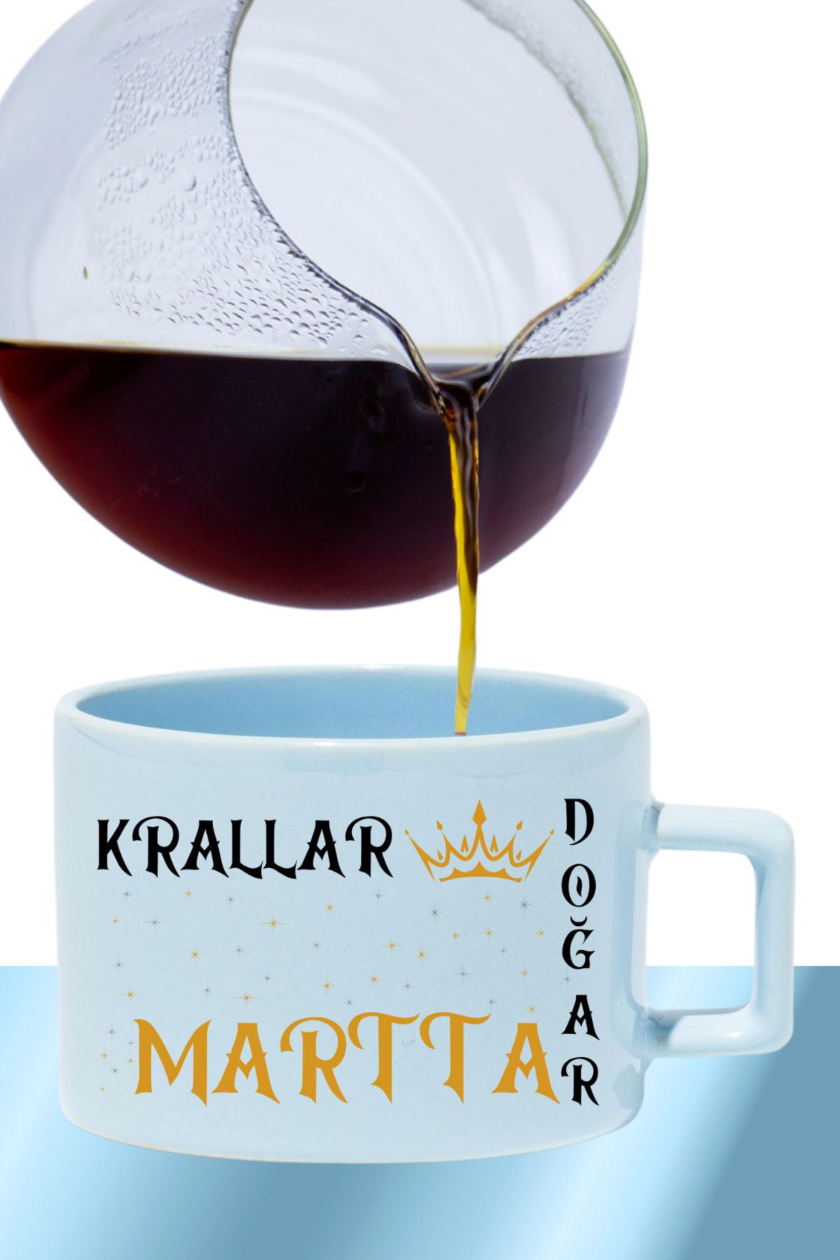 qoeuyl boutique Krallar Bu Ayda Doğar Baskılı Eş Sevgili Baba Özel Gün Hediyelik Dikdörtgen Kulp Pastel Mavi Fincan
