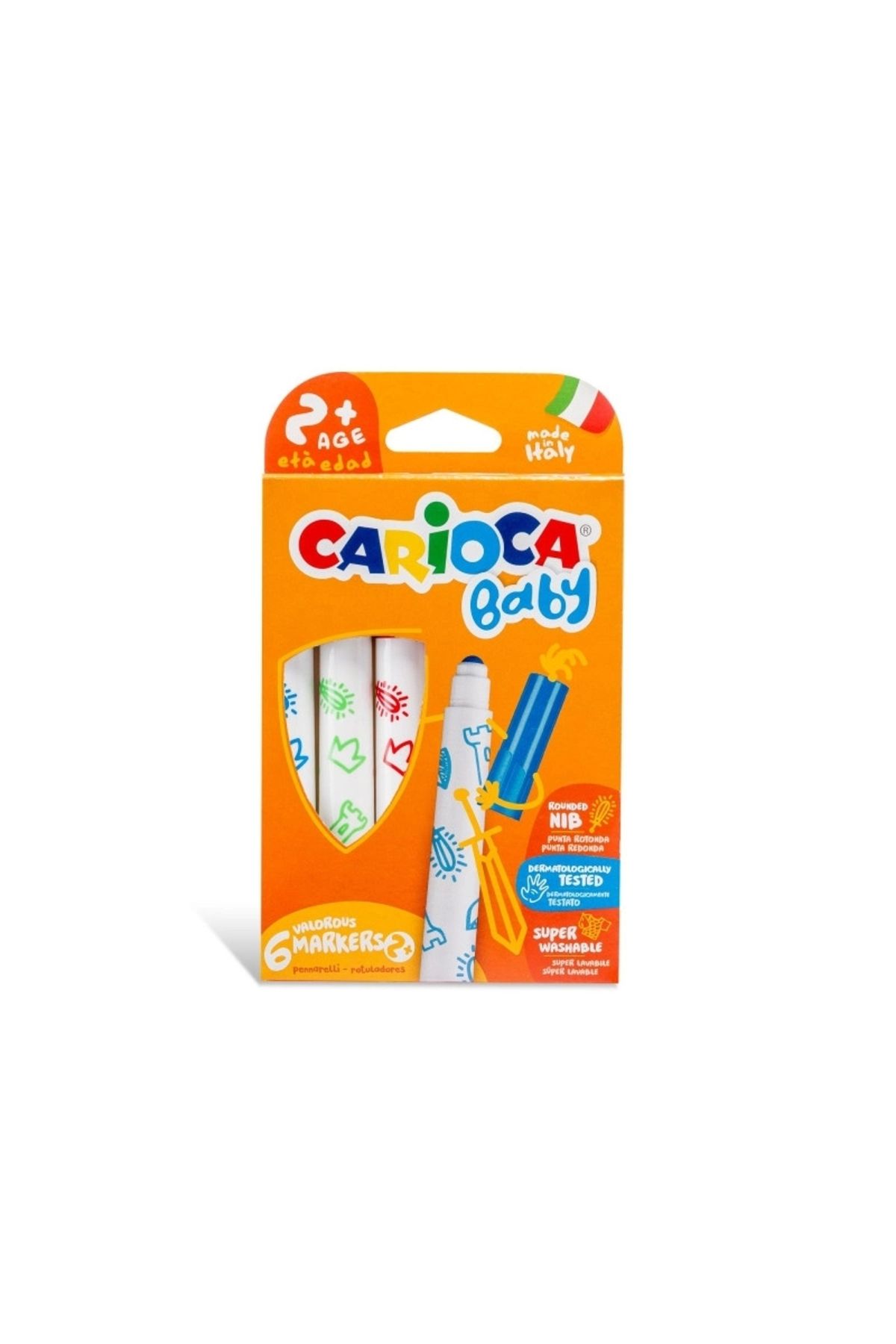 OurStyles Carioca Jumbo Bebek Süper Yıkanabilir Keçeli Boya Kalemi 6'Lı +2 Yaş