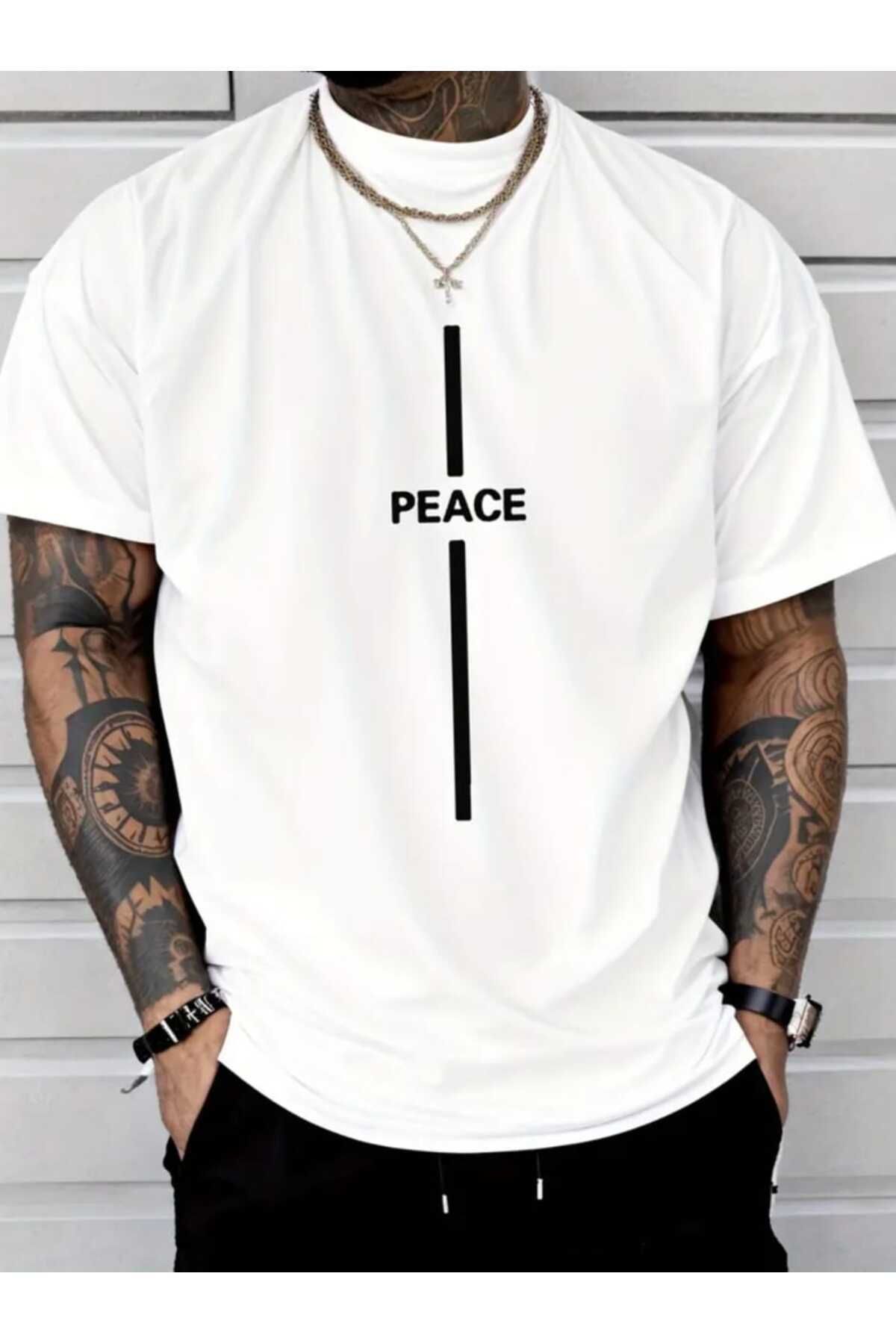 Boi Peace Baskılı Kadın ve Erkek Salaş Oversize Boyfirend T-shirt