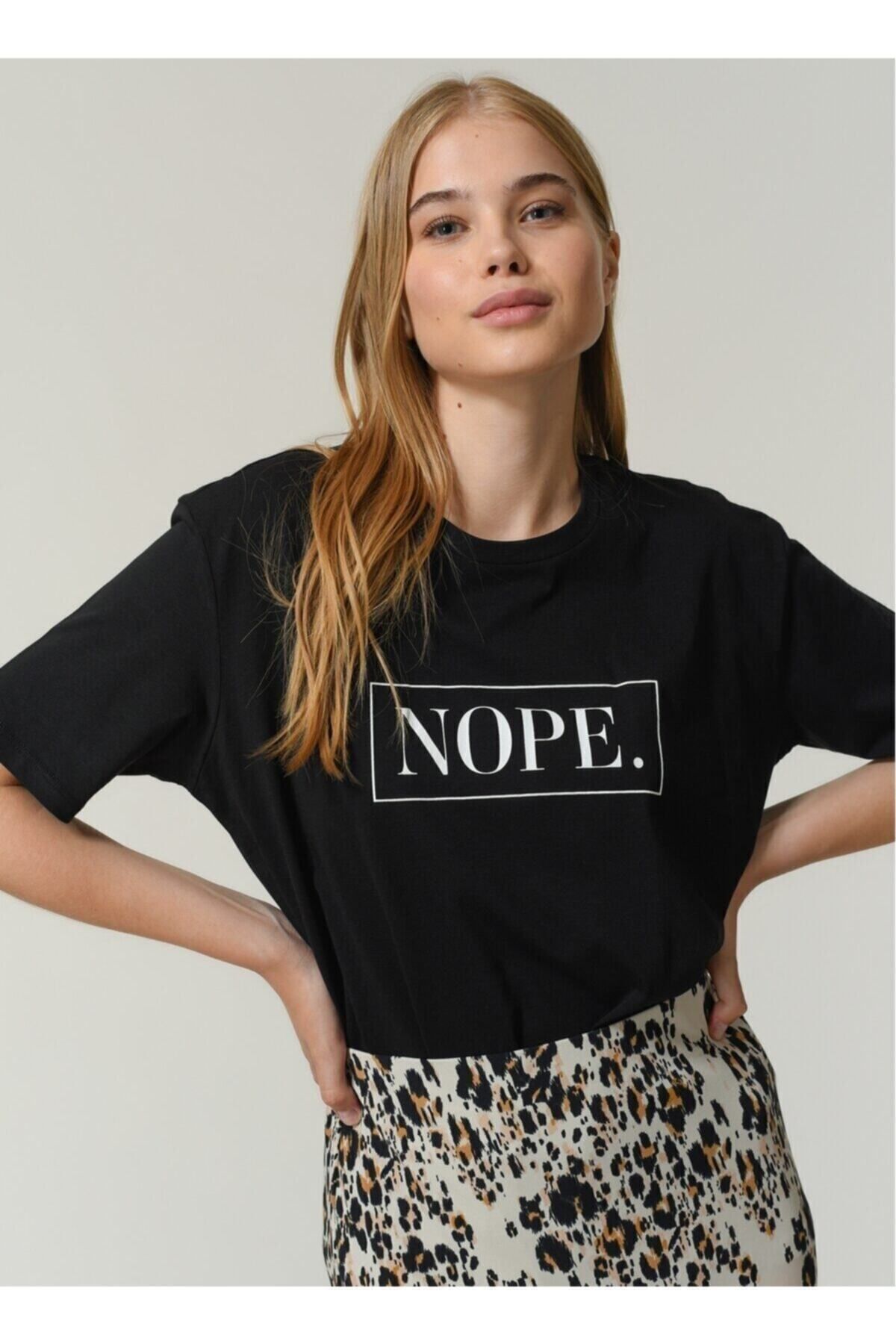 Boi Kadın Siyah Nope Baskı Tshirt