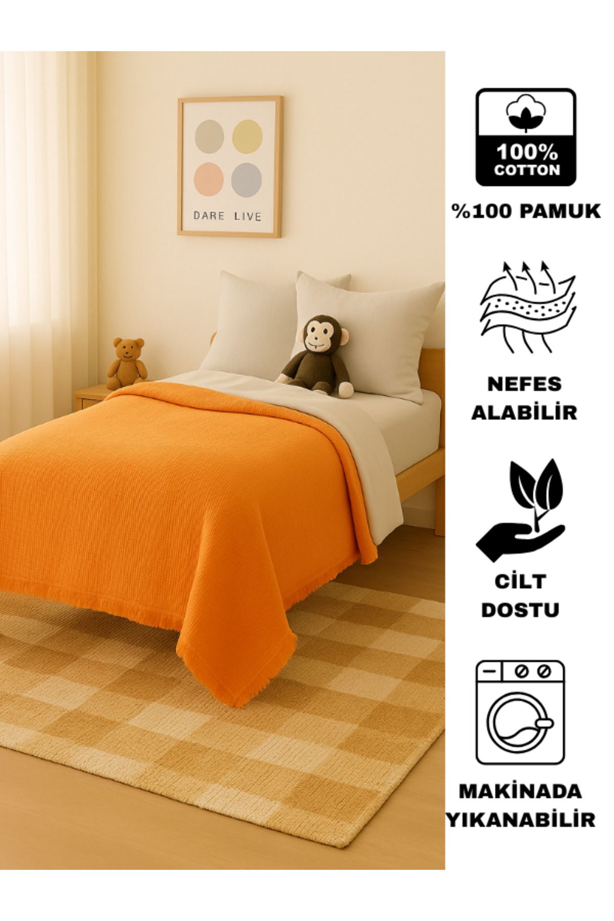 Bhoota Home Tek Kişilik 4 Katlı Müslin %100 Pamuk Yatak Örtüsü, Nefes Alabilen Kumaş 175x230